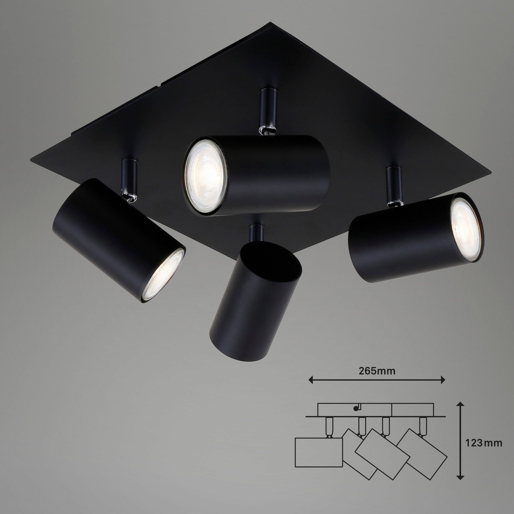 Briloner Leuchten Ledplafondspots 2857045 Run Plafondlamp, 26,5x26,5x12,3 cm, zwart, max. 40W, GU10, woonkamer
