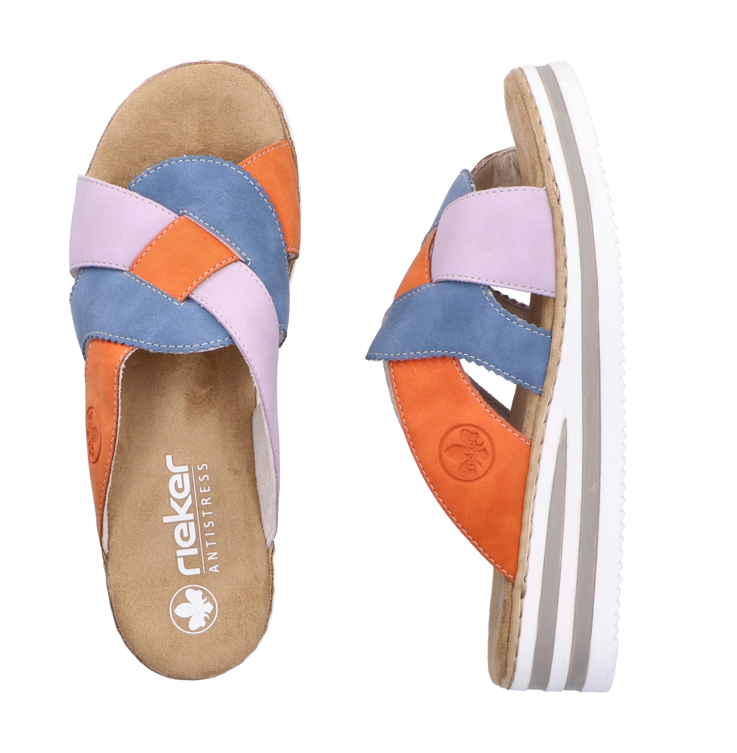 Rieker Slippers Zomerschoen, strandschoen, huisschoen met twee kleurige plateausool