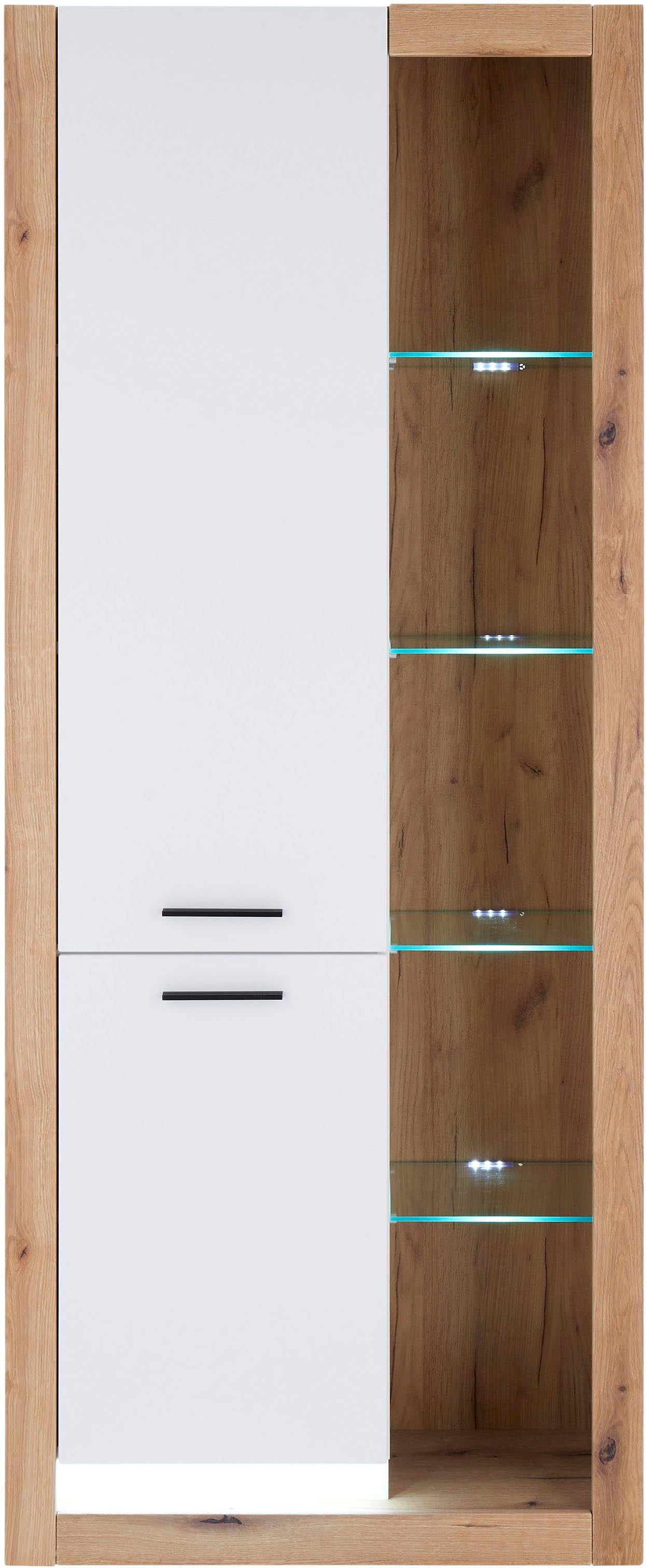INOSIGN Vitrinekast Brixen, vitrinekast in eik decor, moderne staande vitrinekast Metalen grepen, voldoende opbergruimte, veelzijdig toepasbaar, 80 cm breed