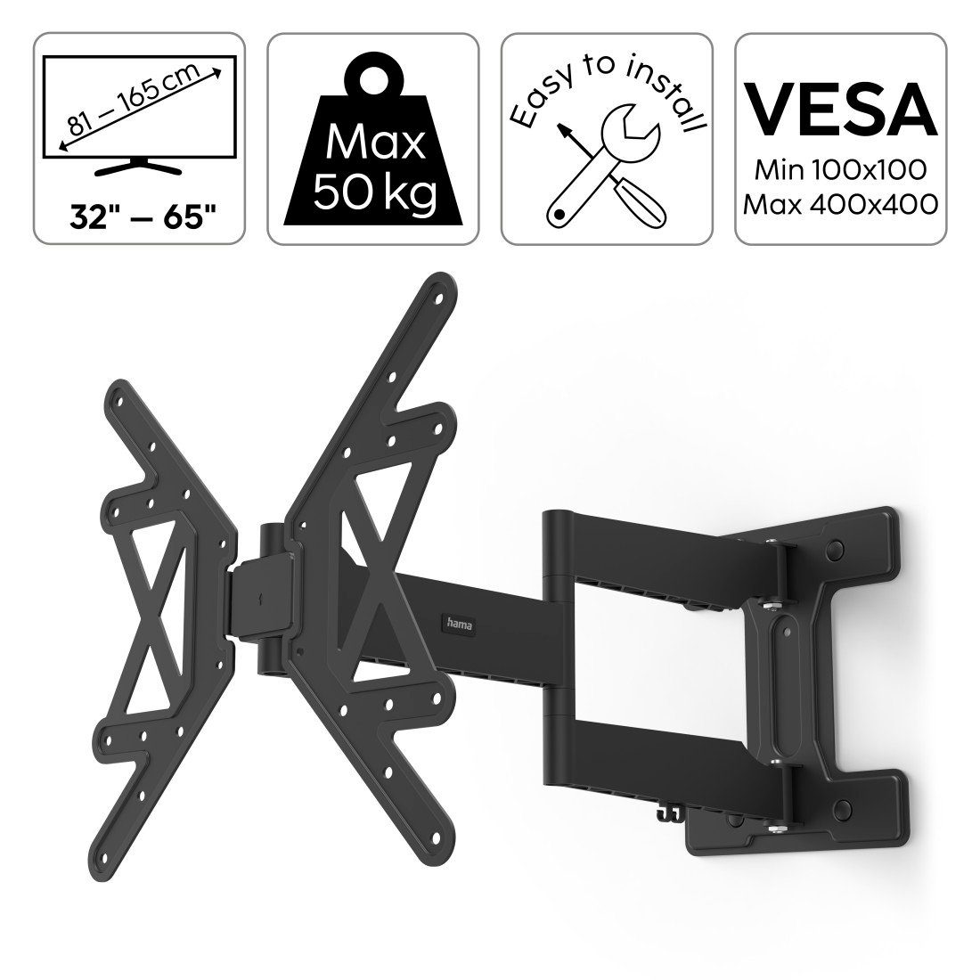 Hama Tv-wandhouder TV beugel kantelbaar, volledig beweeglijk(32"- 65"), 43", 50", 55"