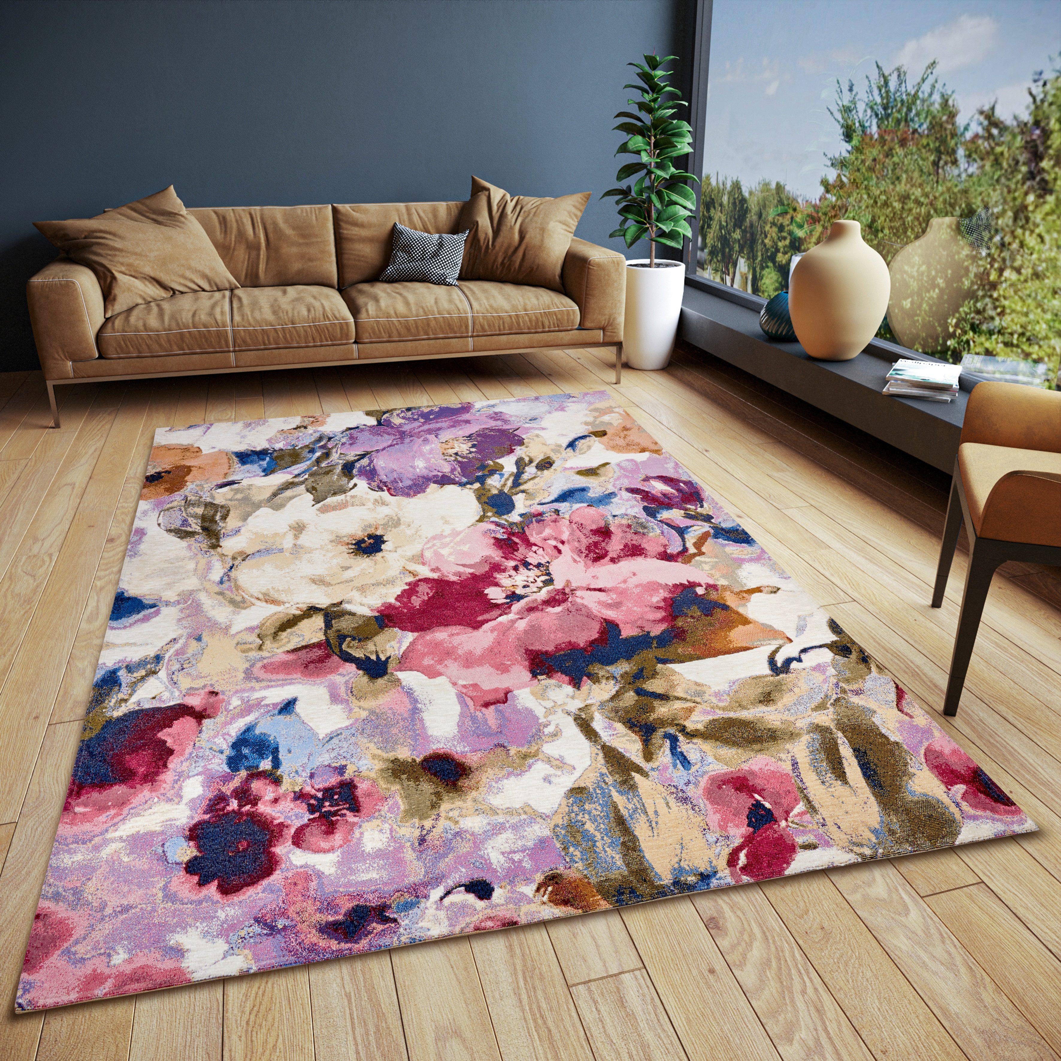 HANSE Home Vloerkleed Atika Bloemig, kortpolig, onderhoudsvriendelijk, antislip, glanzend, woonkamer