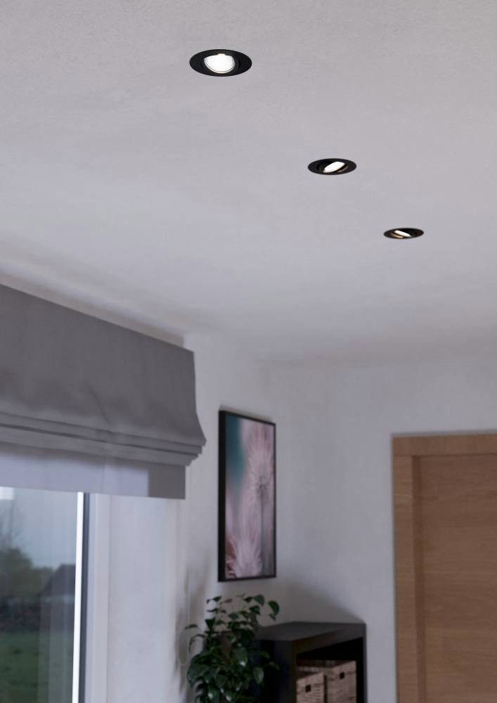 EGLO Plafondlamp SALICETO inbouwlamp, 3-delige set, zwart, dimbaar, kop draaibaar (1 stuk)