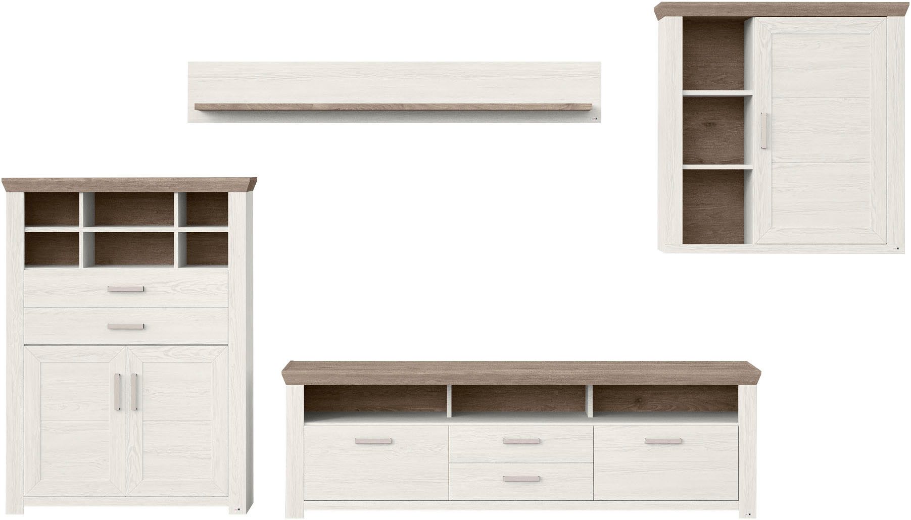 set one by Musterring Wandmeubel York Combinatie 01, in 3 kleurvarianten, totale breedte 374 cm (set, 4-delig)