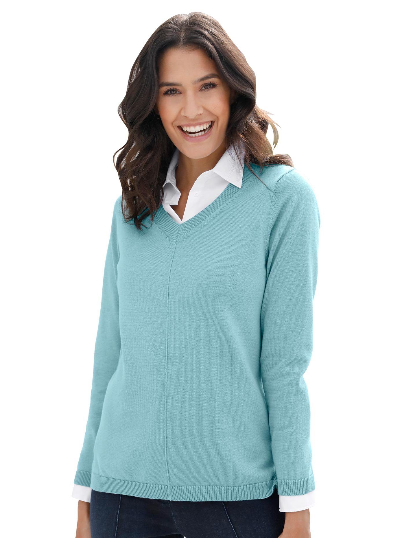 Classic Inspirationen Trui met V-hals Trui dames truien met v-hals maat 52 blauw