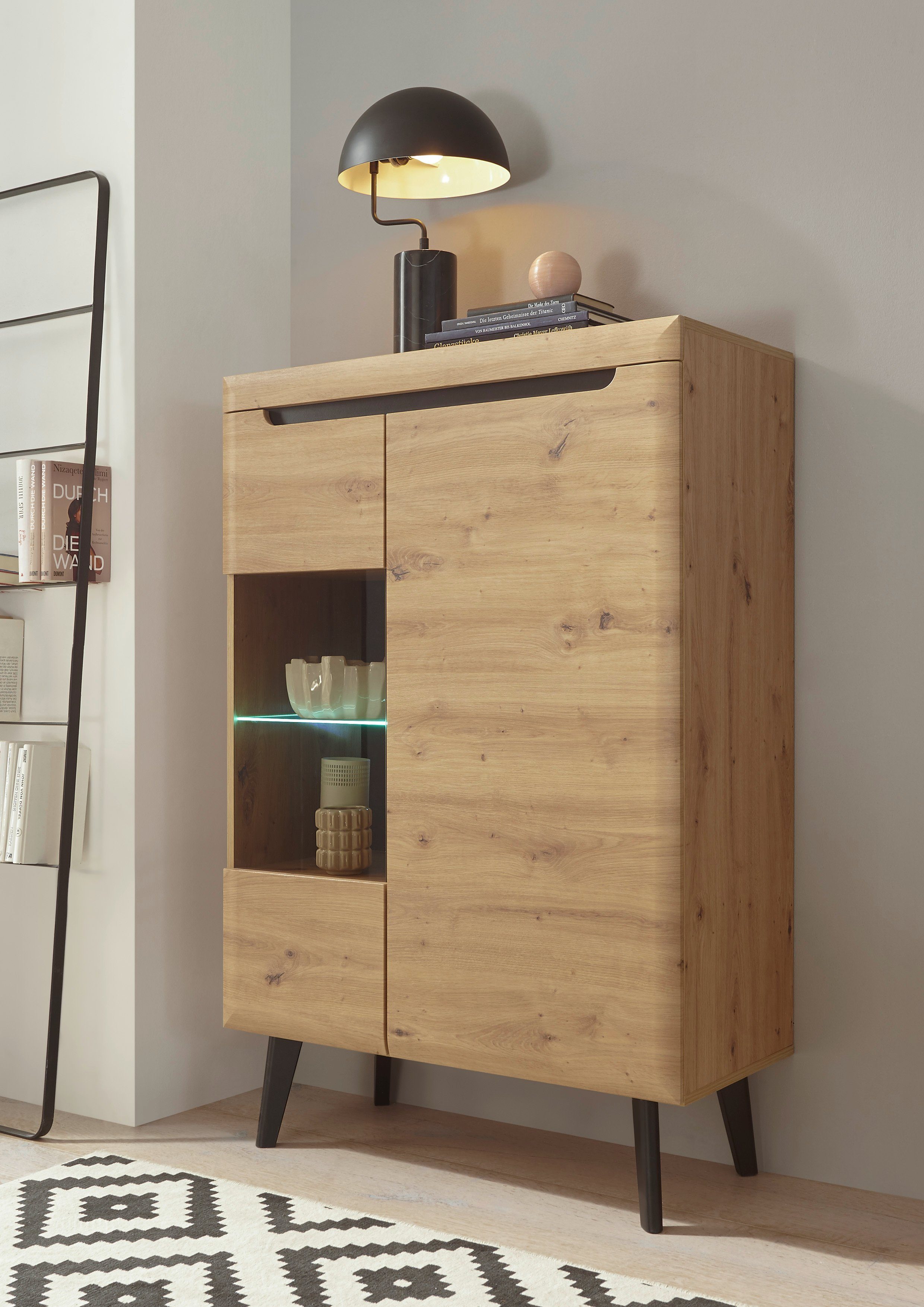 INOSIGN Vitrinekast Torge, hoge kast, glazen vitrine, staande vitrine, vitrinekast in drie verschillende kleuren beschikbaar, glazen deur & -bodem, 90 cm breed (1 stuk)