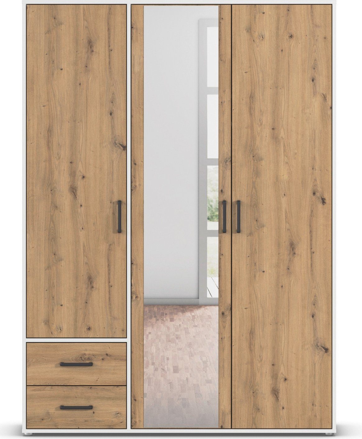 rauch Draaideurkast Voyager met moderne grepen in grijs-metallic, incl. laden en spiegel