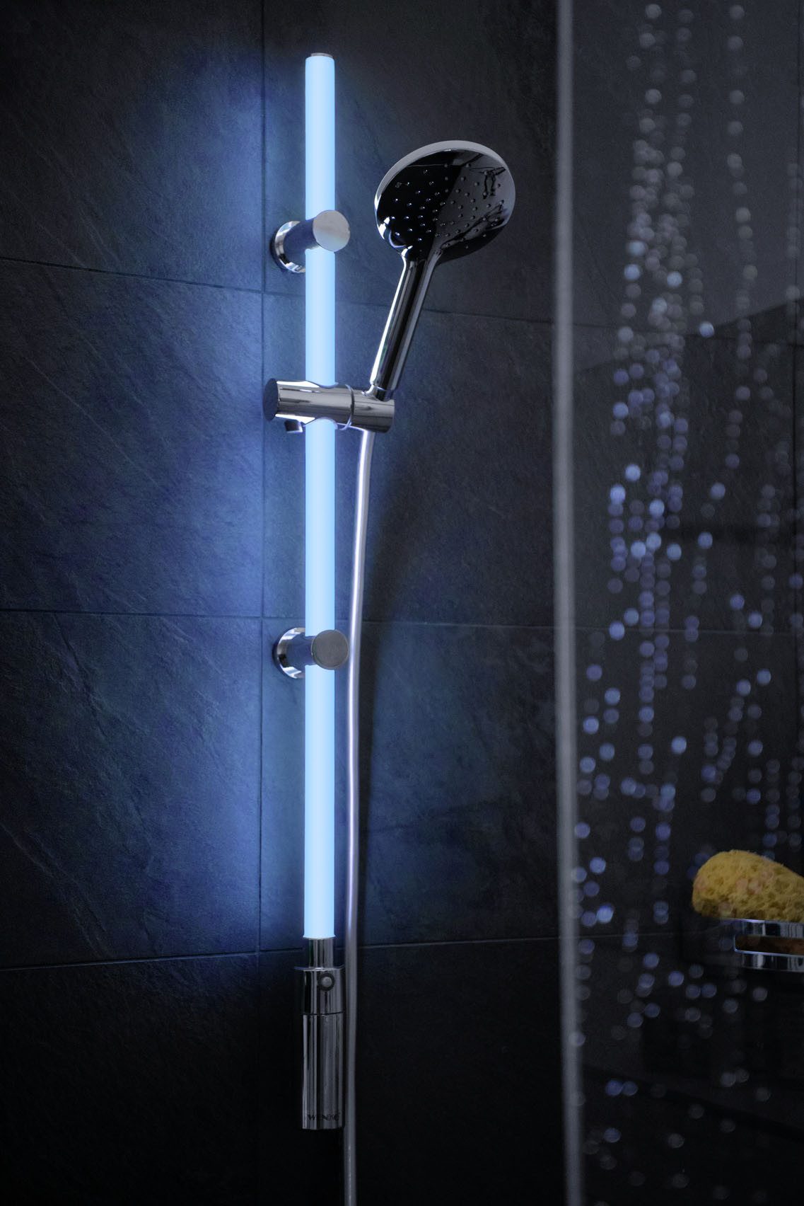 WENKO Douchestang met ledverlichting RGB-kleurwisseling en warmwit, inclusief oplaadbare eenheid