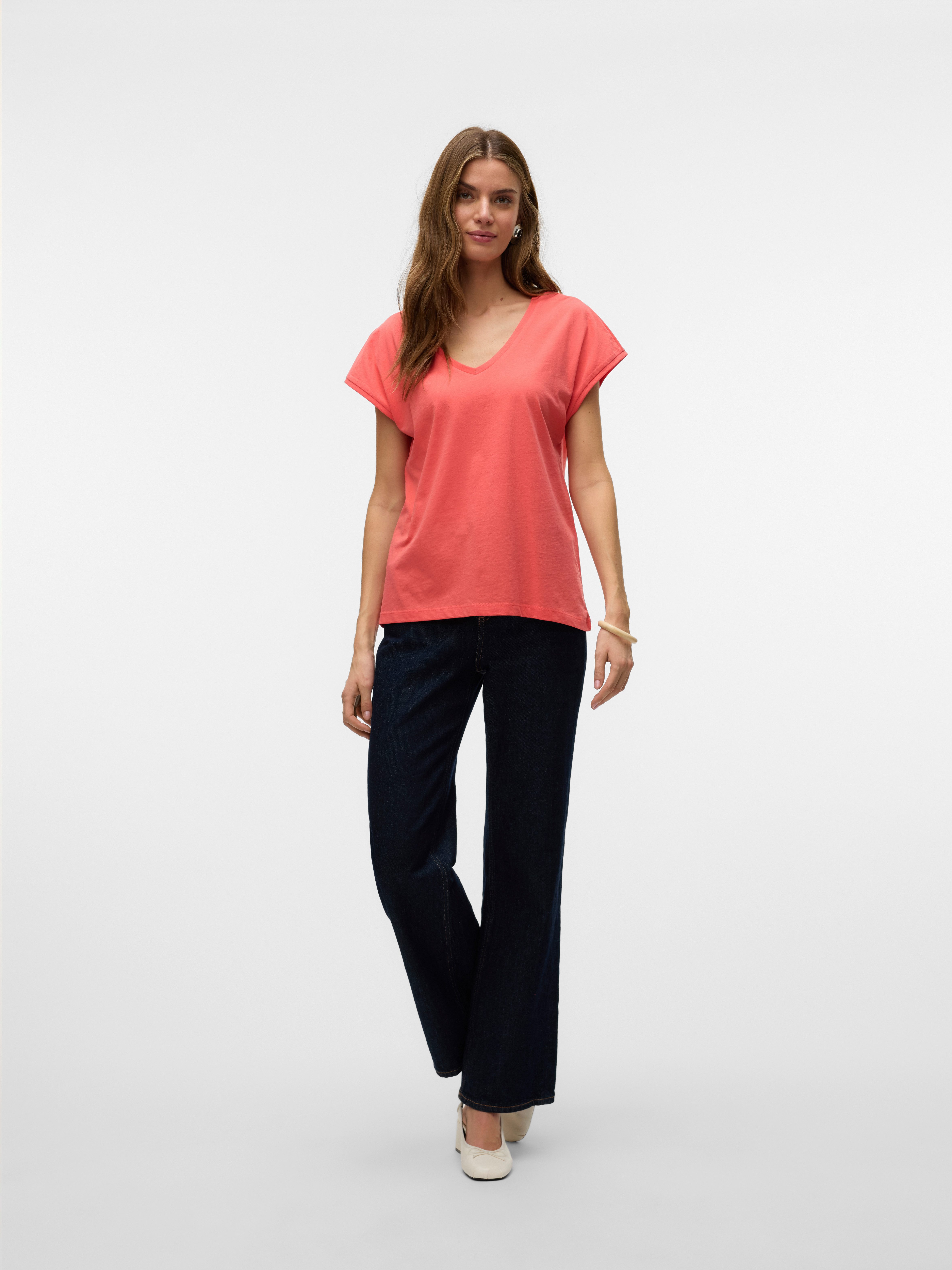 Vero Moda Shirt met korte mouwen VMLUNA SS V-NECK TEE JRS NOOS