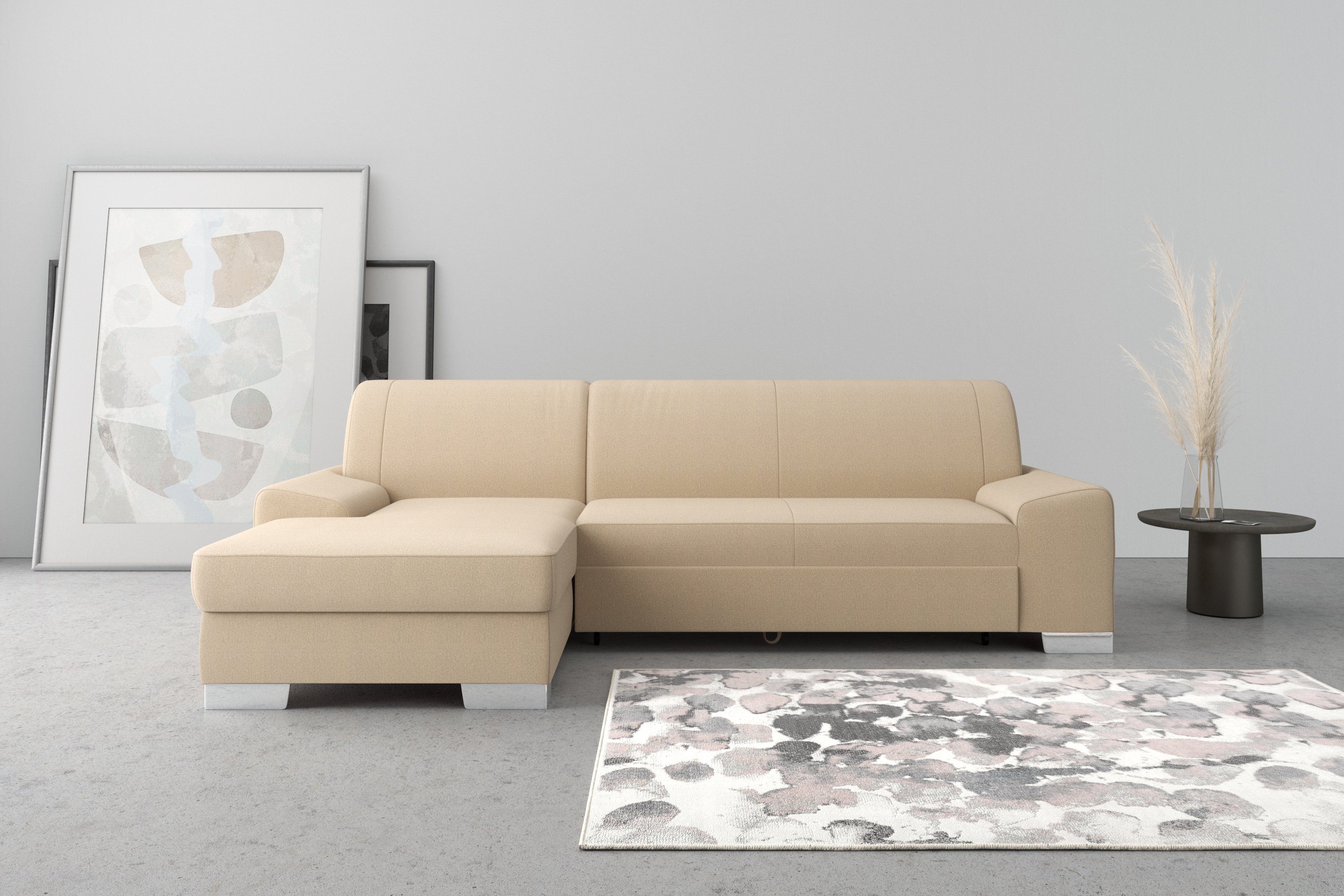 DOMO collection Hoekbank Anzio L-vorm, met bedfunctie, bonnellvering, hoogwaardig, breedte 271 cm