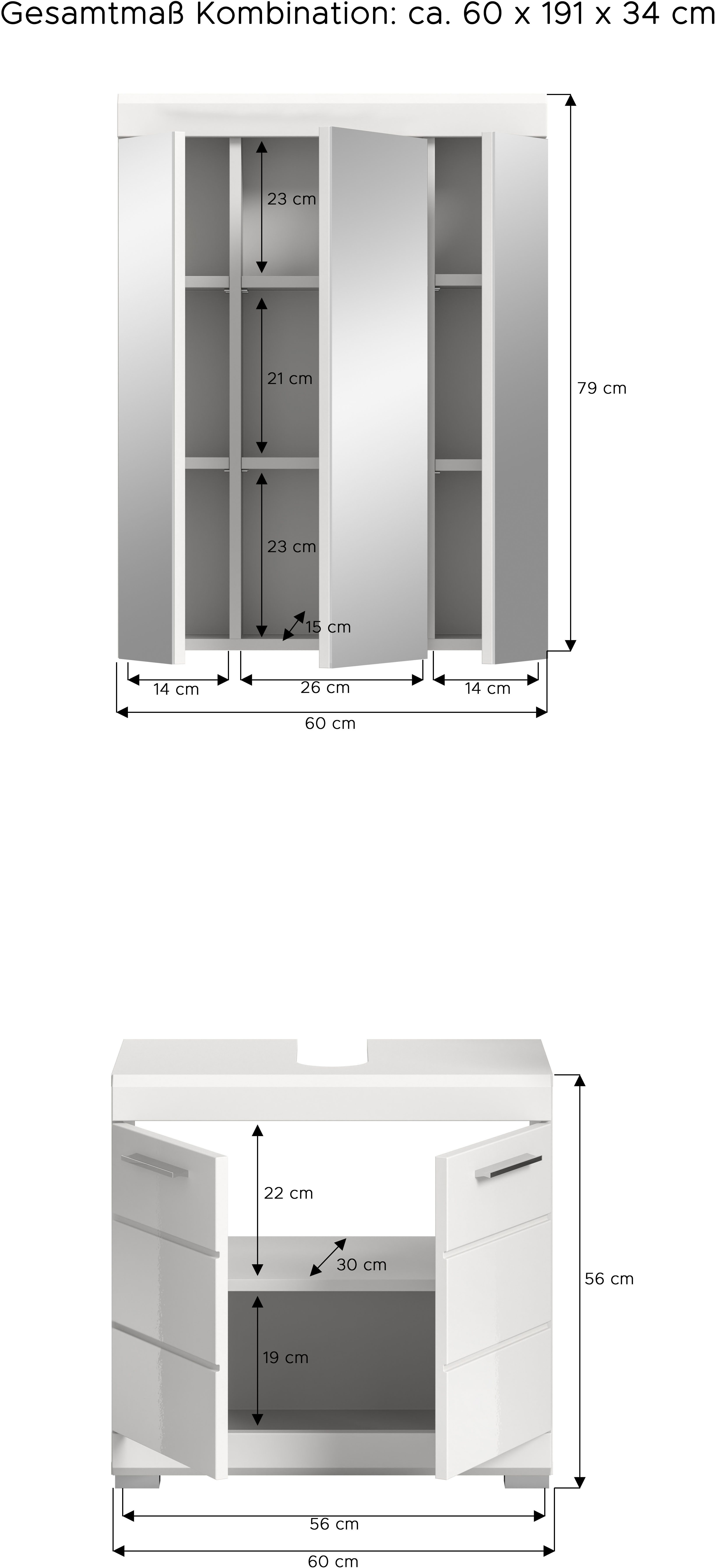 INOSIGN Badkamerserie Siena, 2-delig, bestaande uit: onderkast voor wastafel, spiegelkast in verschillende kleuren verkrijgbaar, badkamermeubels, combinatie, badkamer (set, 2 stuks)