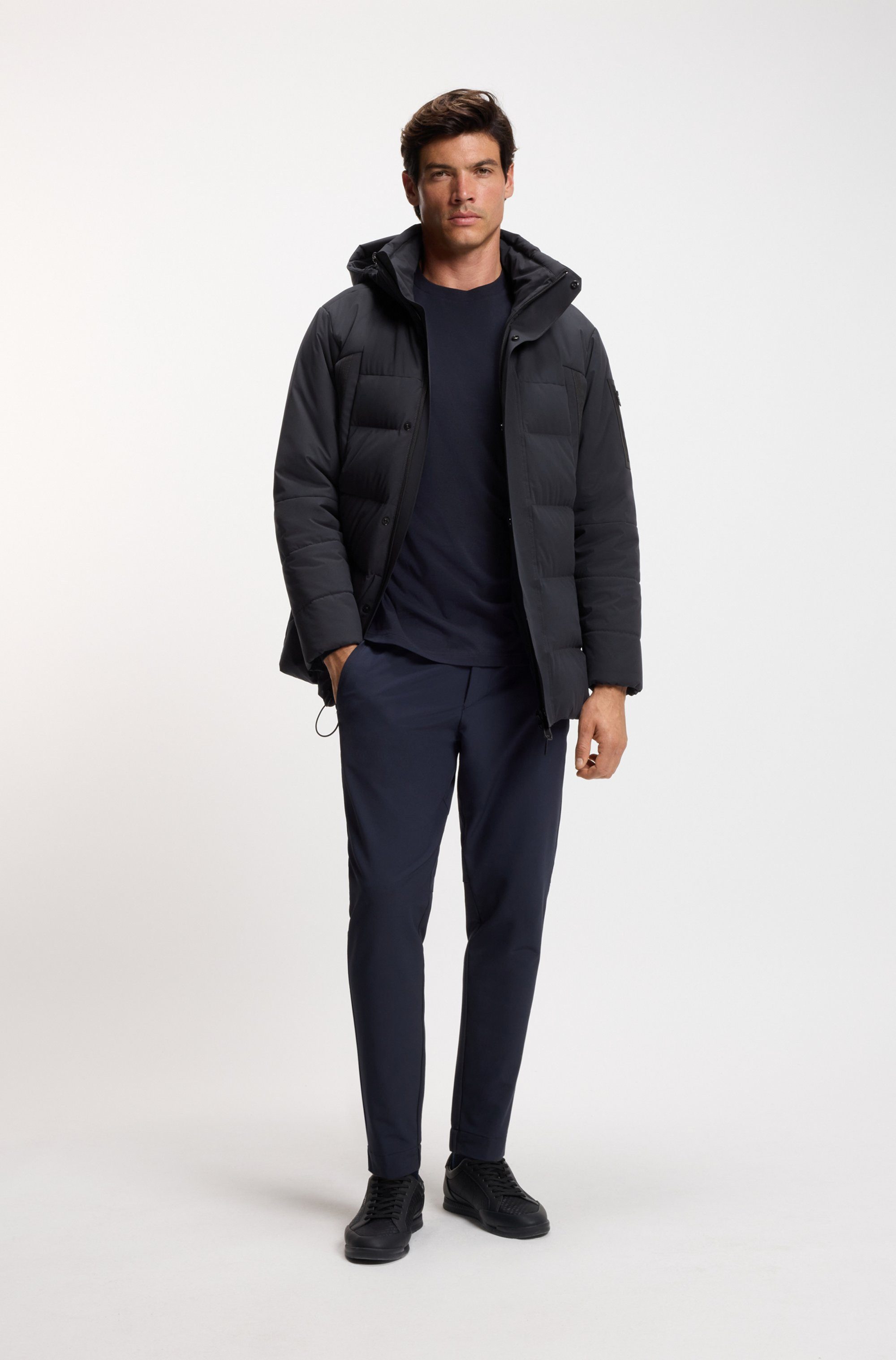 BOSS GREEN Donsjack Opstaande kraag, Regular, afneembare capuchon ademend functioneel Parka