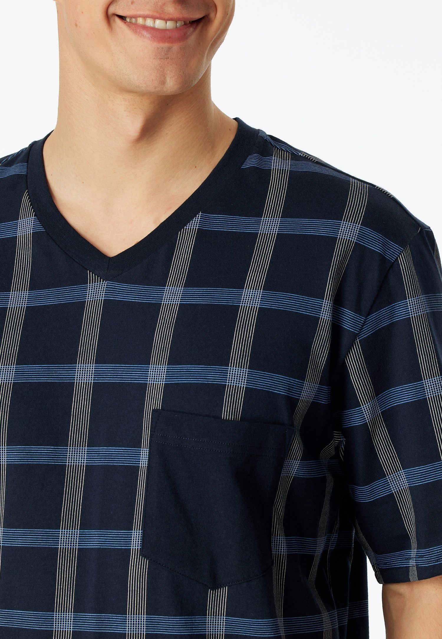 Schiesser Shortama Comfort Nightwear met klassiek ruitpatroon, v-hals en opgestikte borstzak (2-delig)