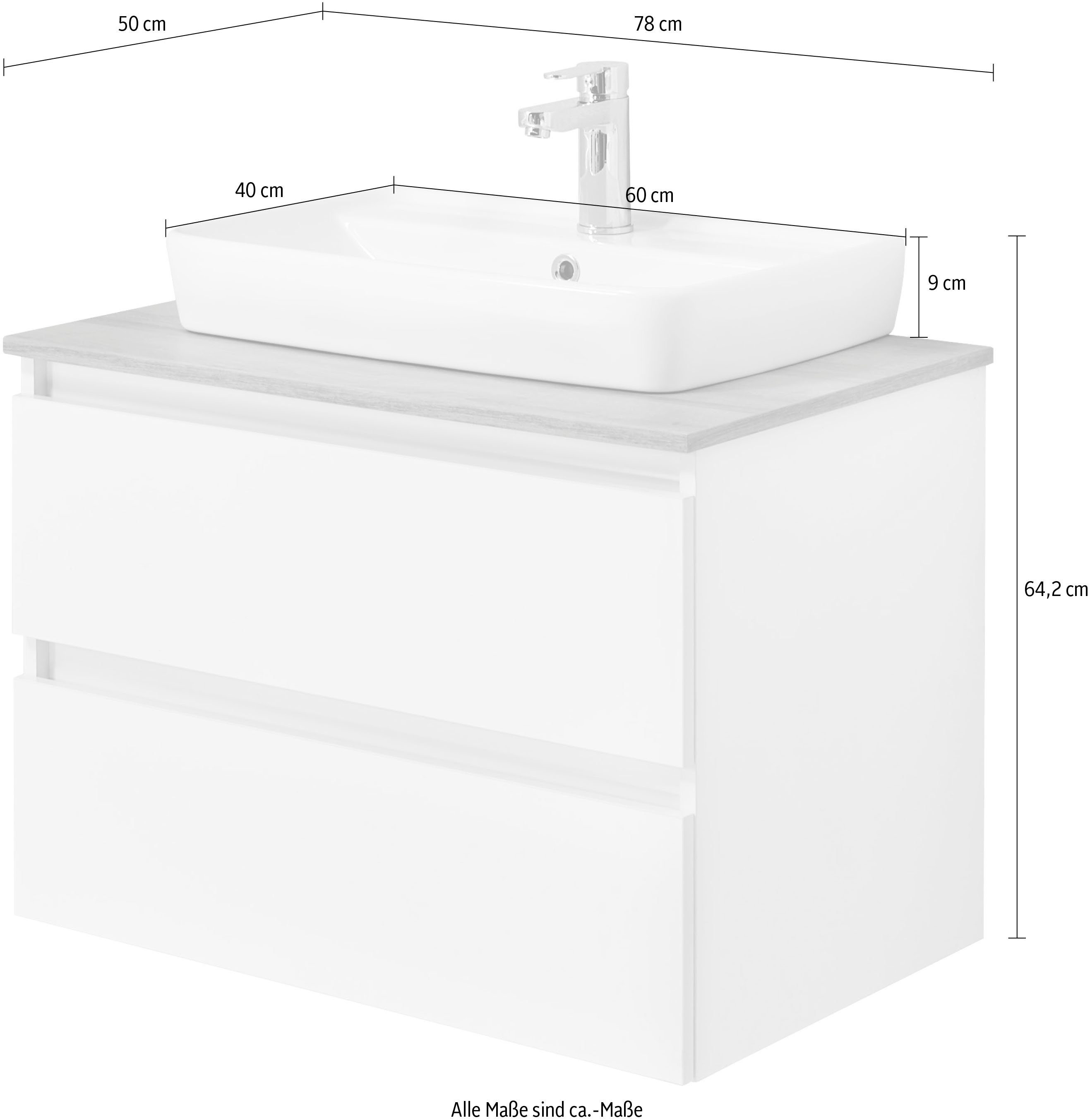 Saphir Wastafelonderkast Quickset wastafel met keramische opzetwasbak, wandbevestiging