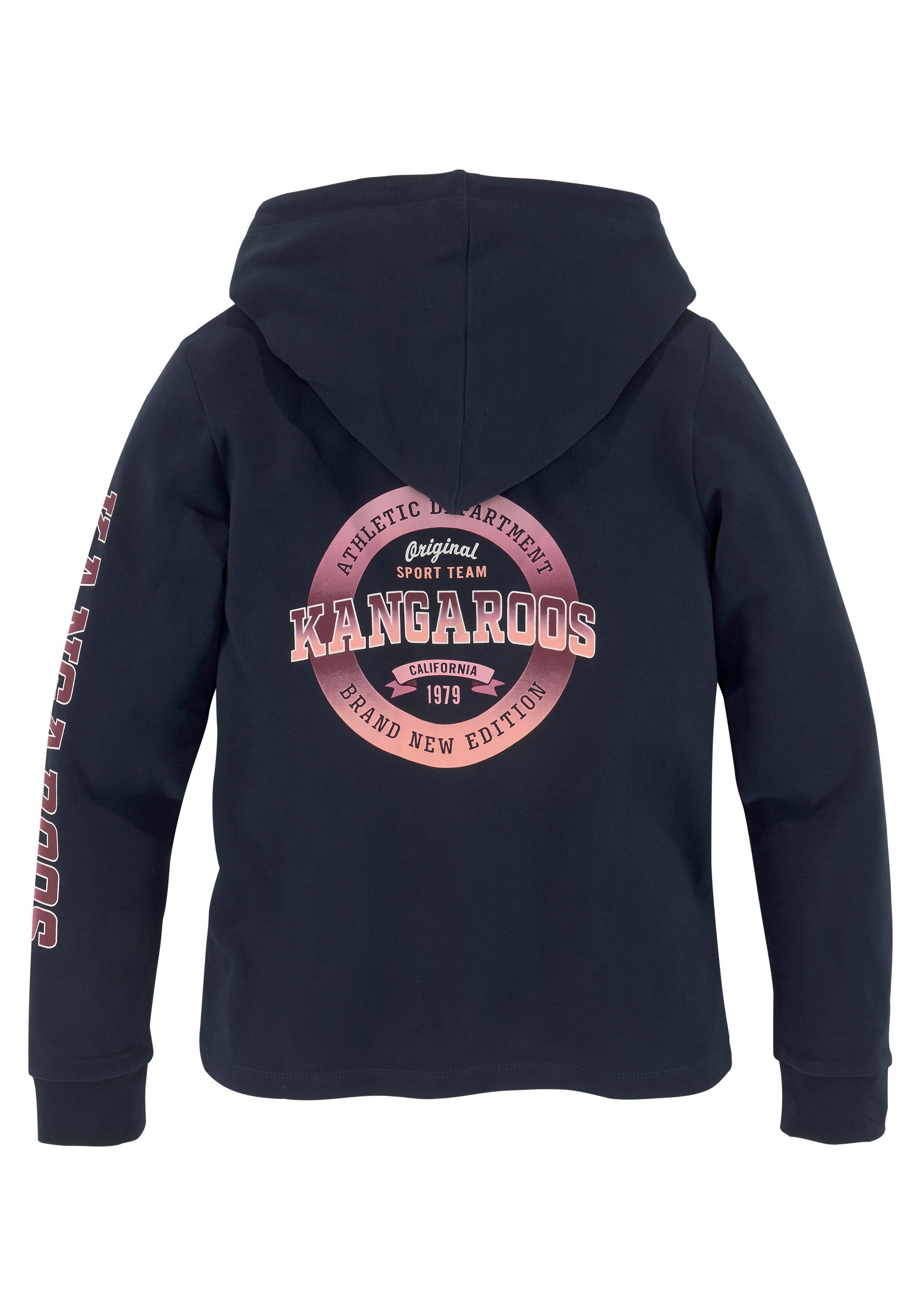 KangaROOS Shirt met lange mouwen Capuchonshirt met mouwprint rechte pasvorm, bedrukt ontwerp, met capuchon, van 100% katoen