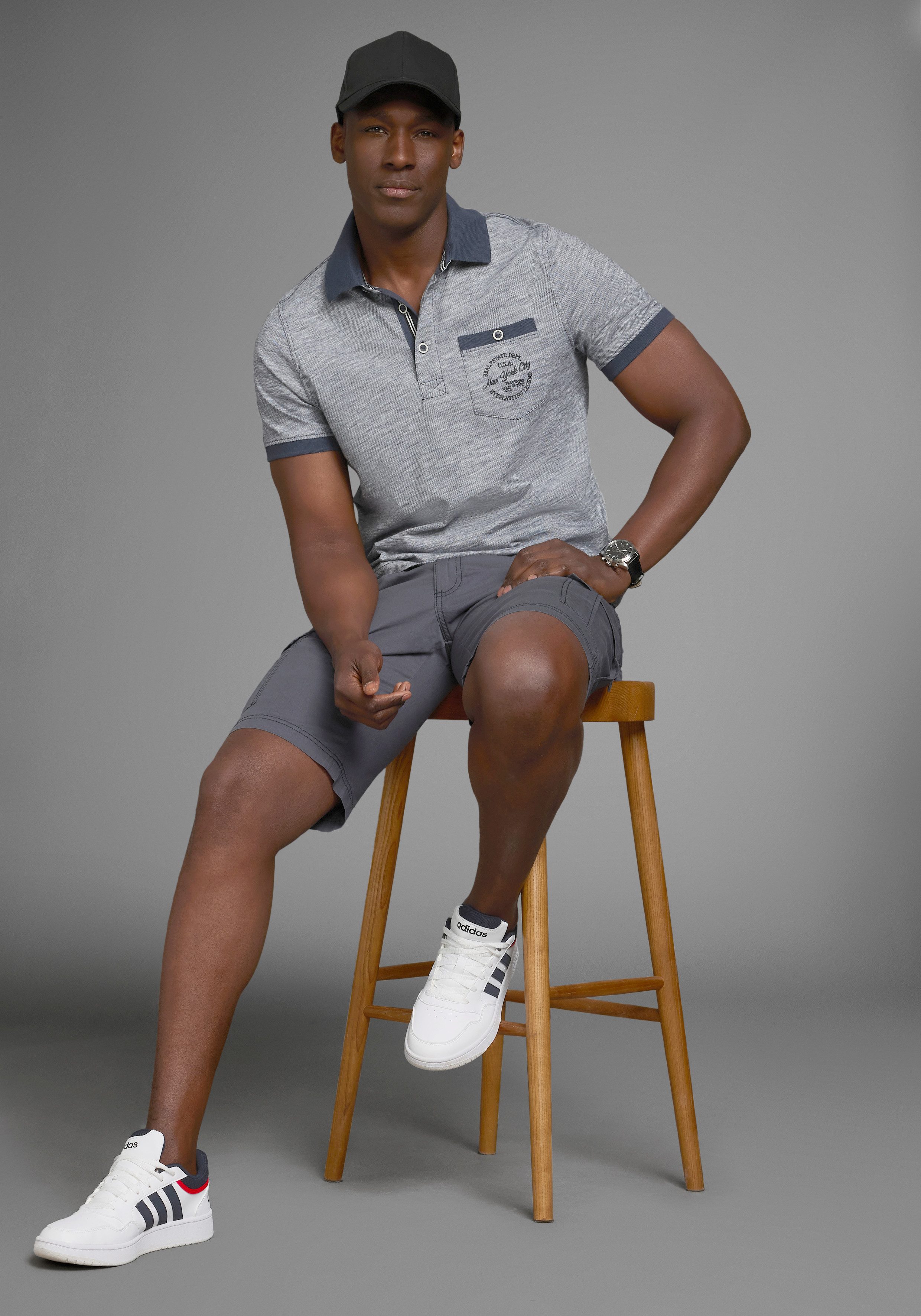 Man's World Poloshirt Korte mouwen, regular fit, gemêleerde structuur, ronde hals