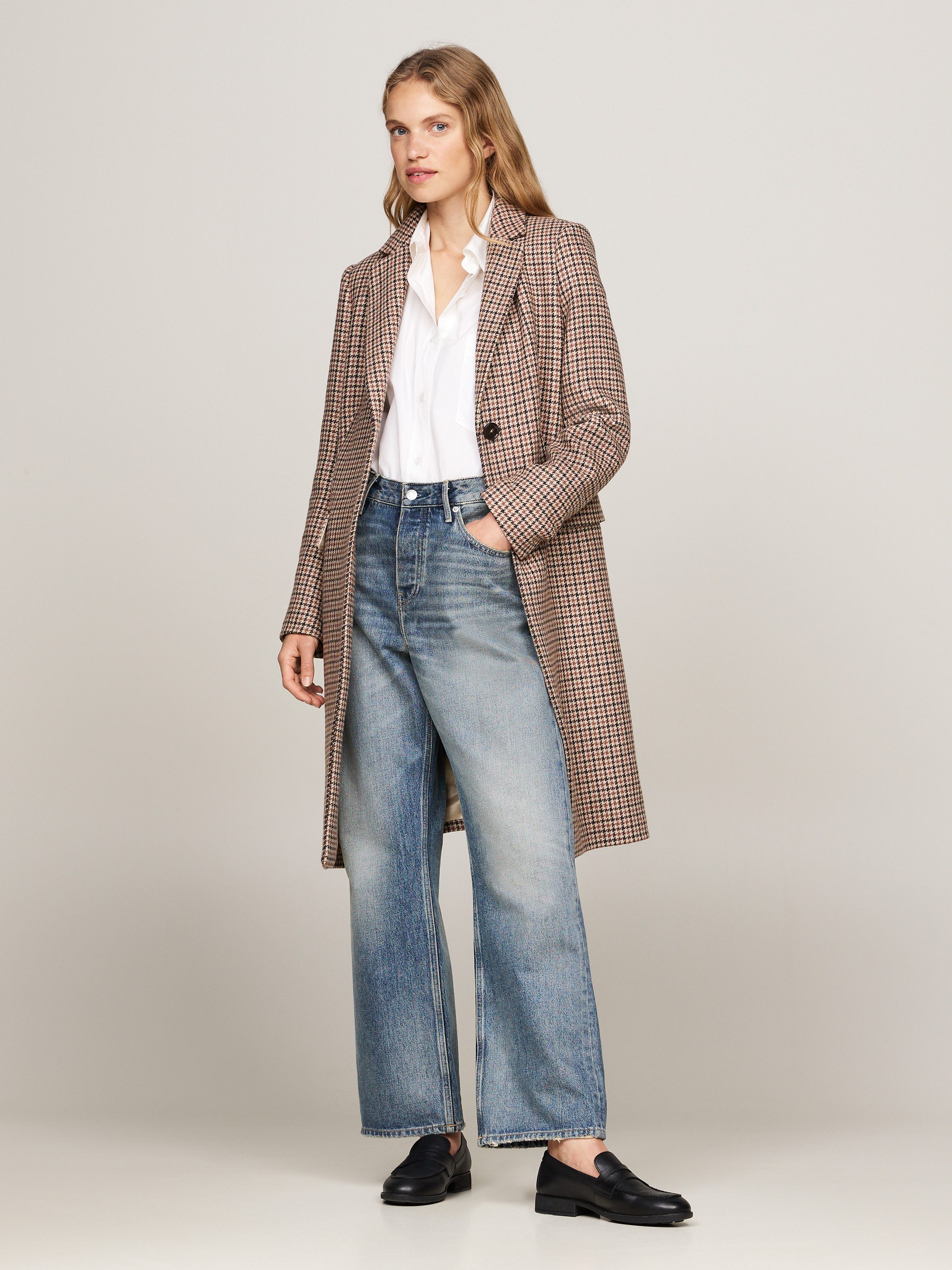 Tommy Hilfiger Korte jas WOOL BLEND CLASSIC CHECK COAT dames mantels maat 46 bruin