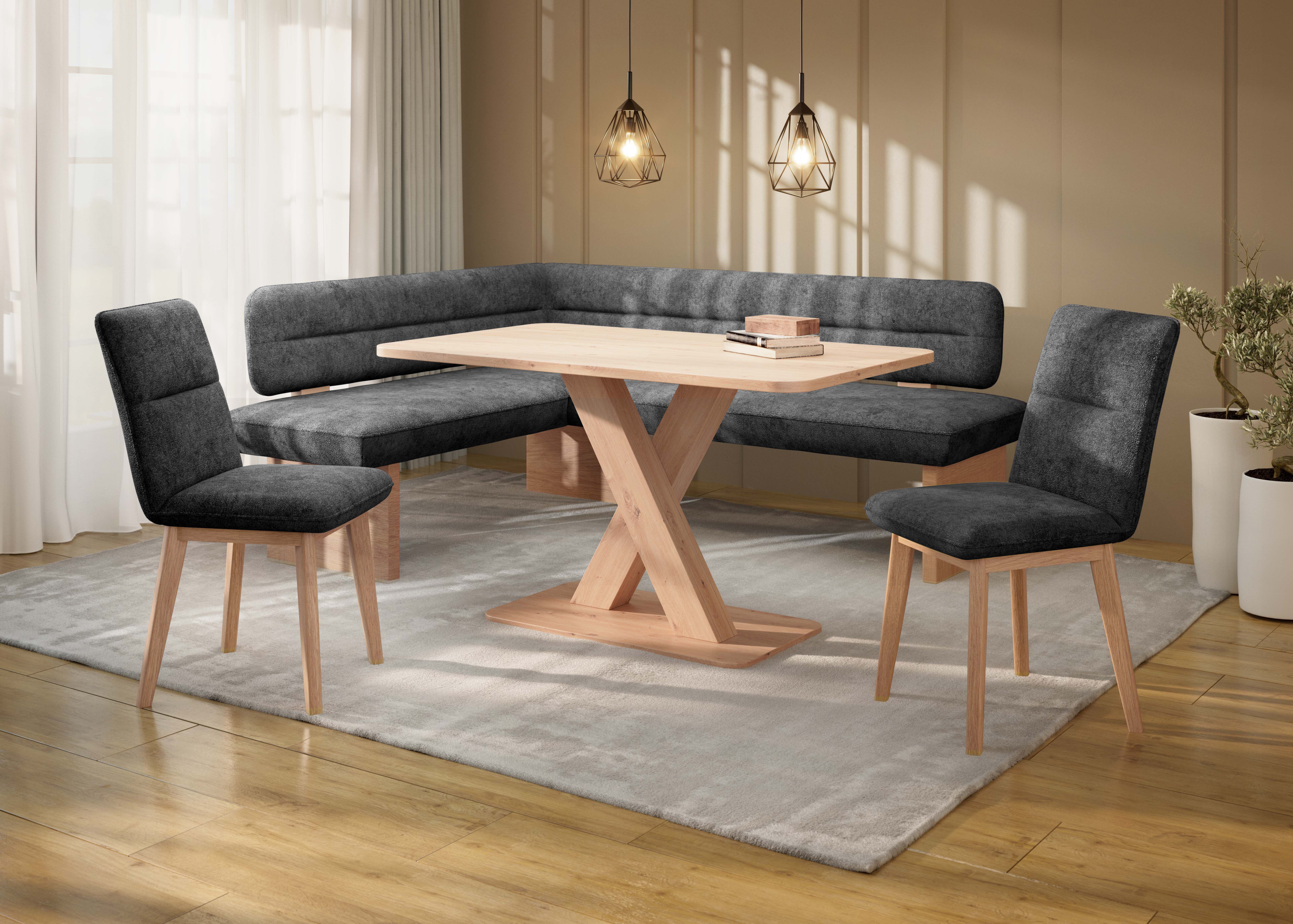 Home affaire Eethoek Louise + Miles eetkamerset, zitgroep, hoekbank, keukenbank Eetkamer zitgroep stoelen tafel en bank comfortabel gepolsterd (4-delig)
