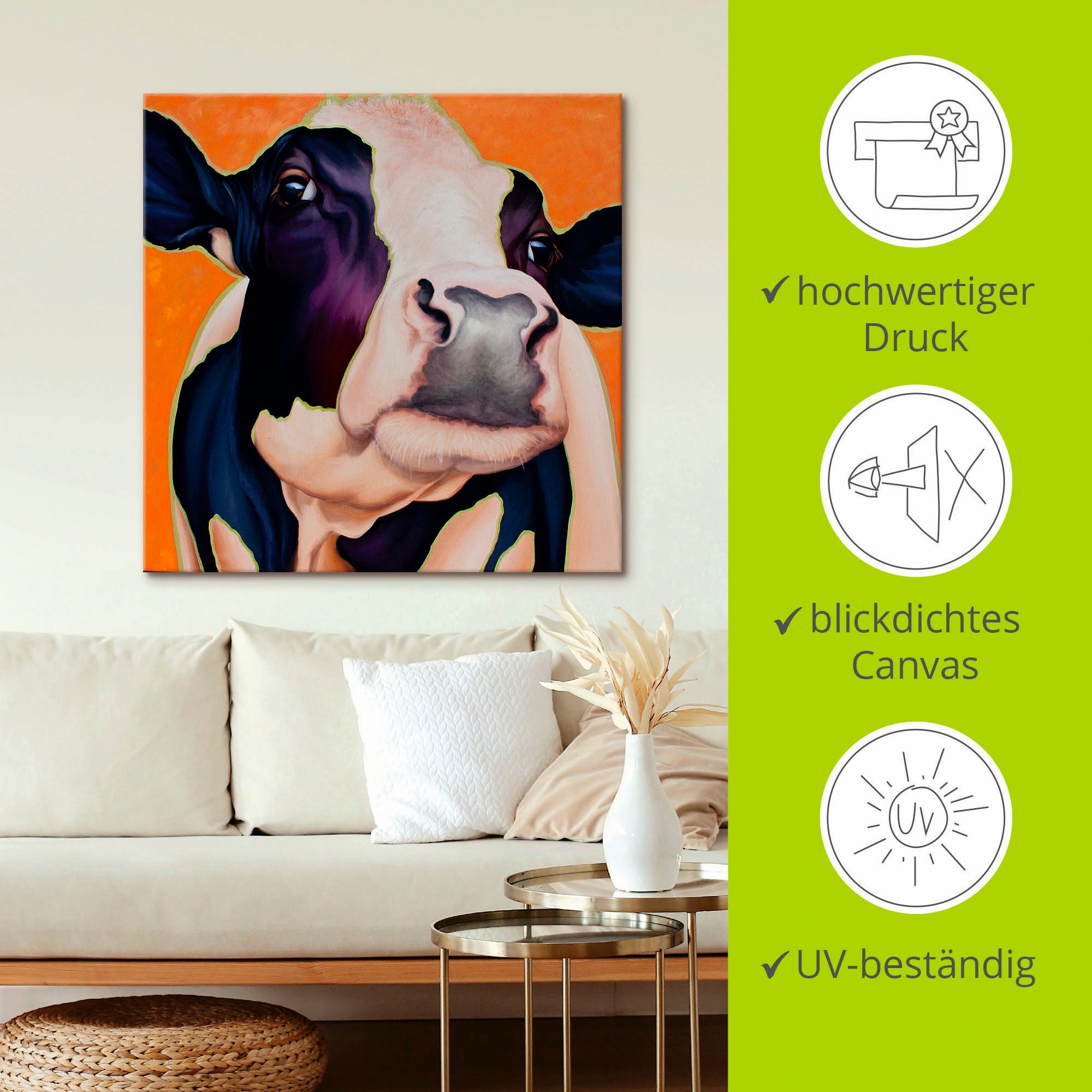 Artland Artprint op linnen Koe roze gespannen op een spieraam