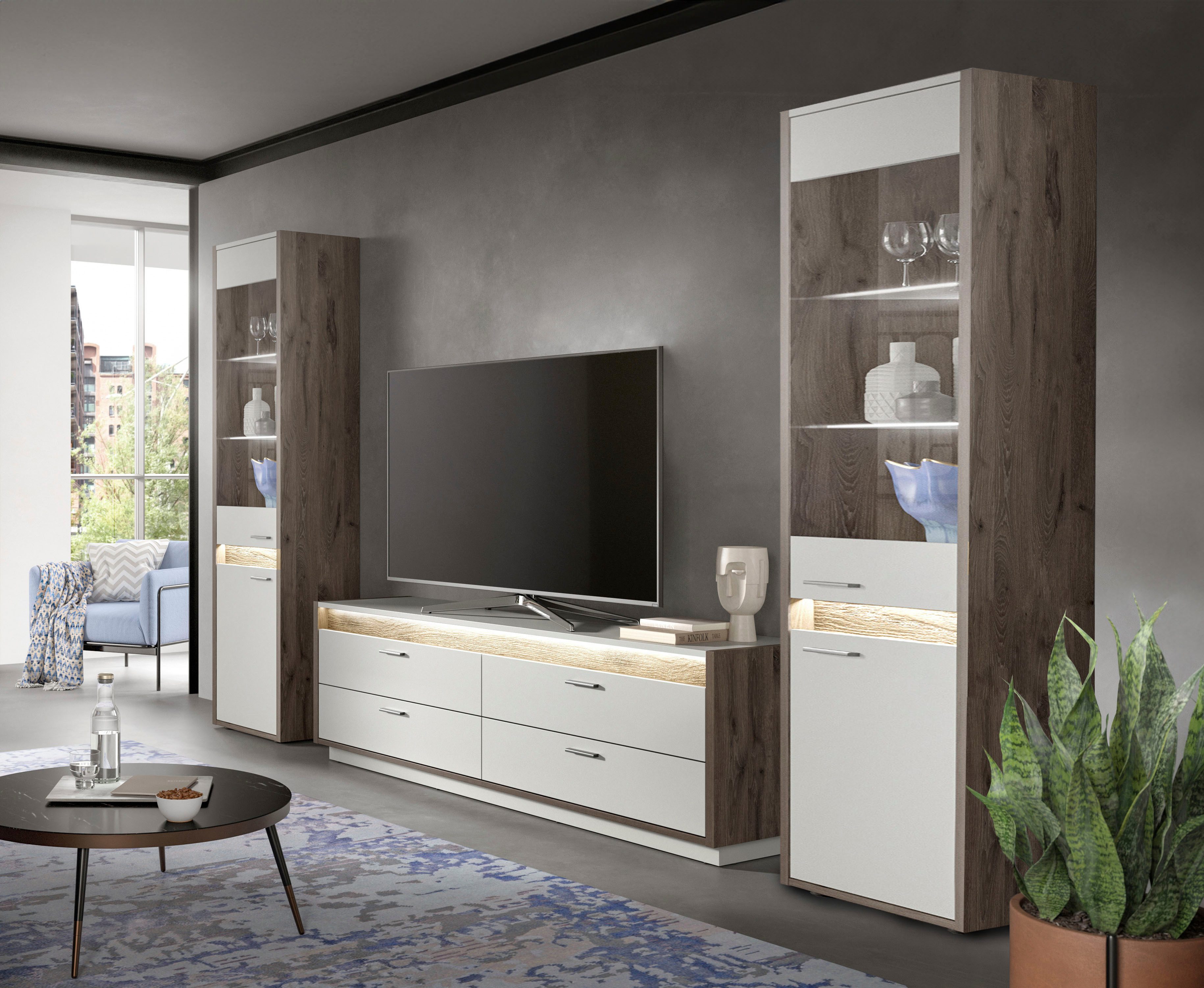 INOSIGN Wandmeubel Treviso, Breedte 319 cm, bestaand uit: 2x Vitrine en 1x Lowboard (3-delig)