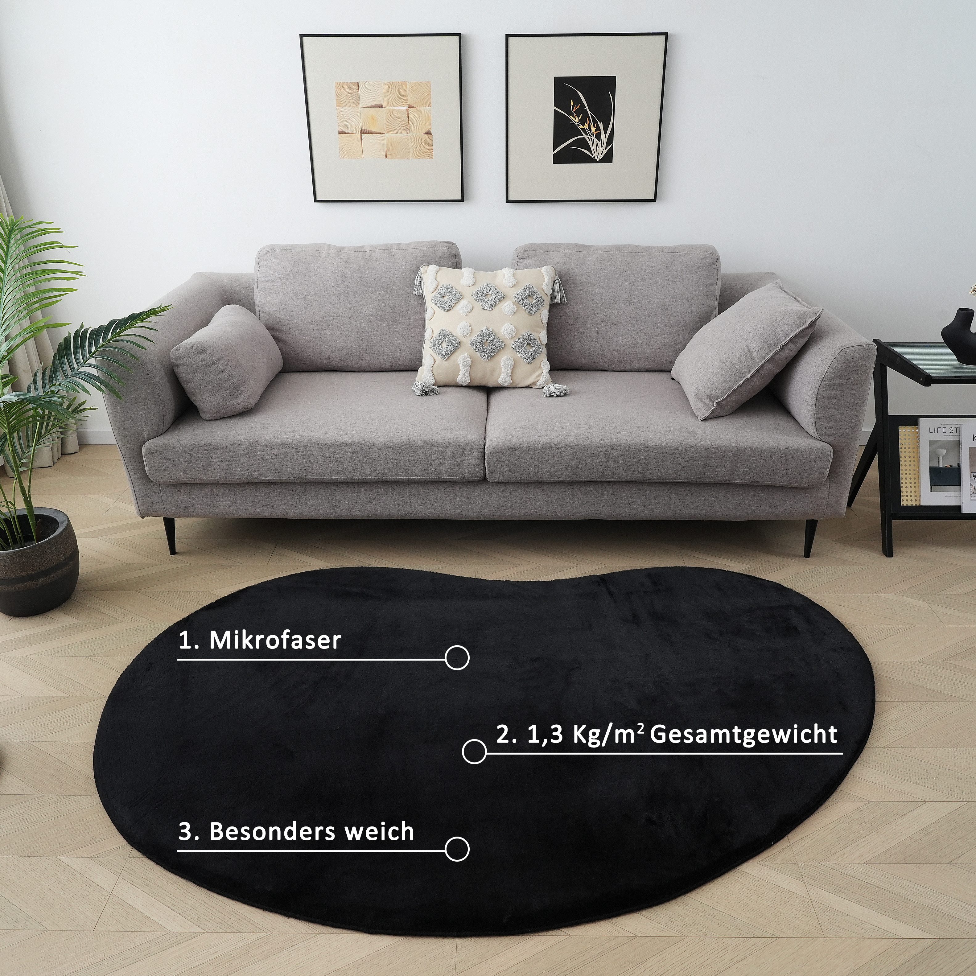 my home Vachtvloerkleed Balu Bean, konijnenbont Kunstbont tapijt, modern, zacht, woonkamer, slaapkamer