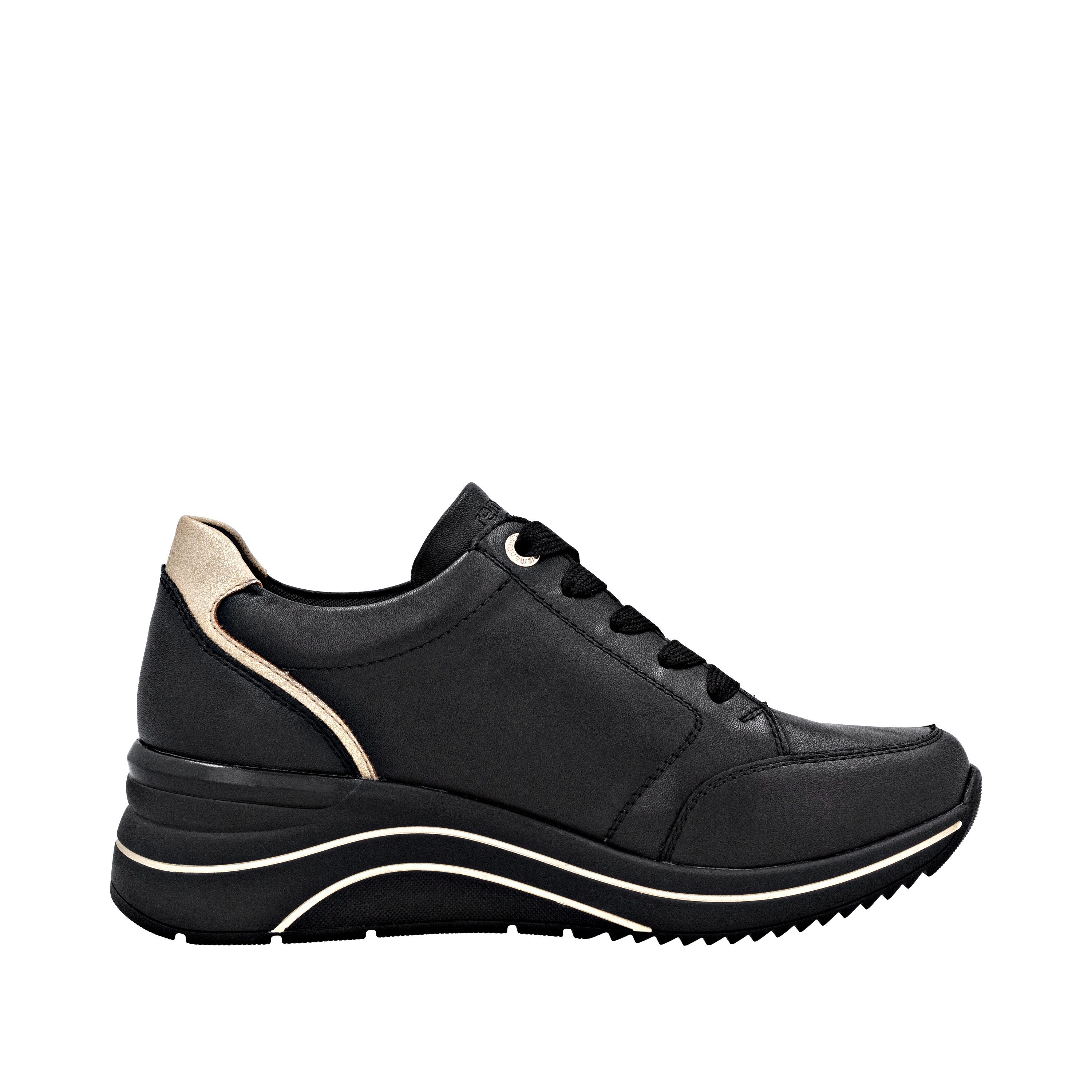 Remonte Sneakers met sleehak , vrijetijdsschoen, lage schoen, veterschoen met goudkleurige logo-hanger