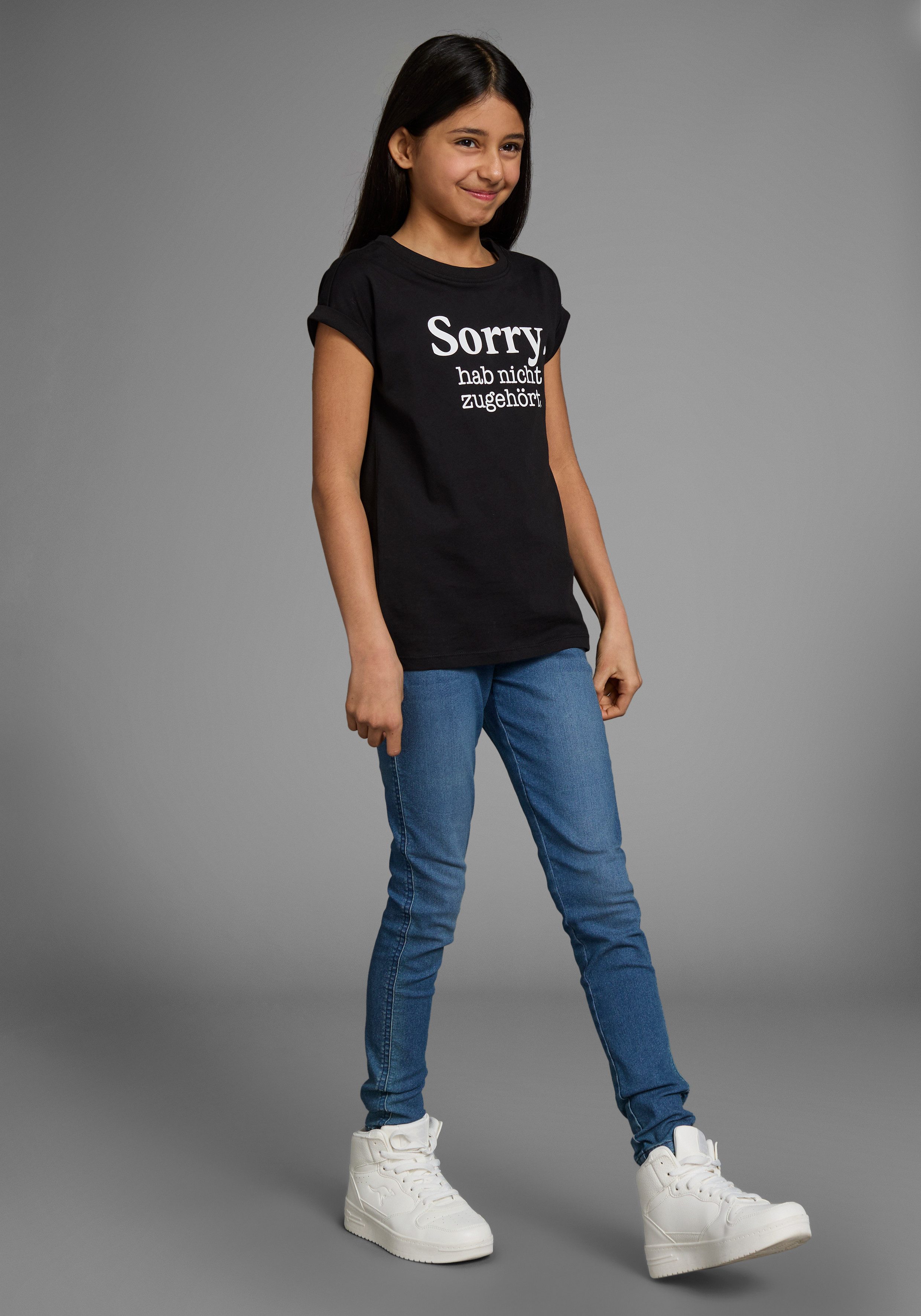 KIDSWORLD T-shirt Sorry. hab nicht zugehört. Korte mouwen, bedrukt, ronde hals, van katoen