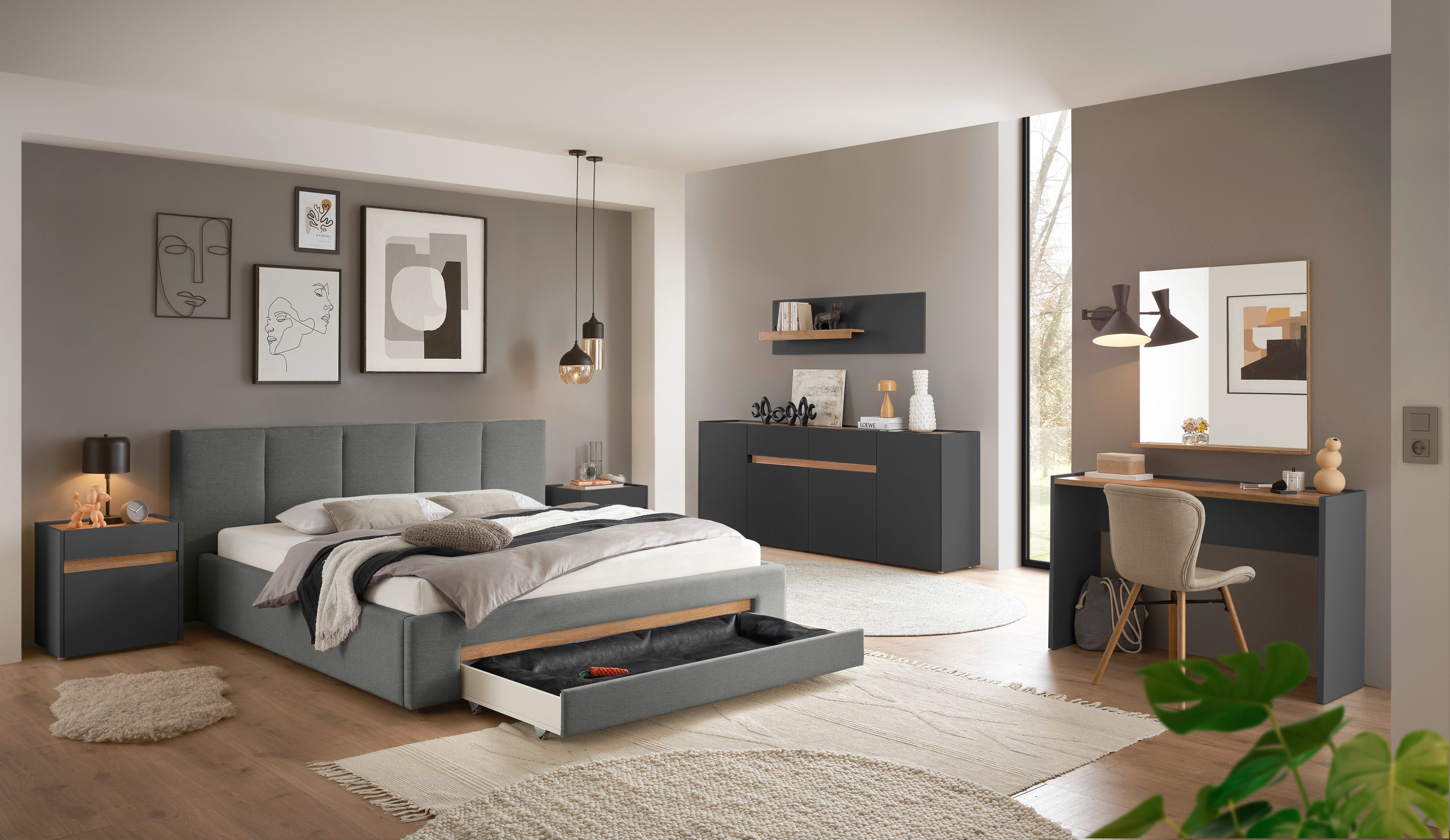 INOSIGN Gestoffeerd bed CiTY/GiRON, bedframe met bedlade, gestoffeerd opbergbed met hondenbed of opberglade, bekleding van corduroy of linnenlook