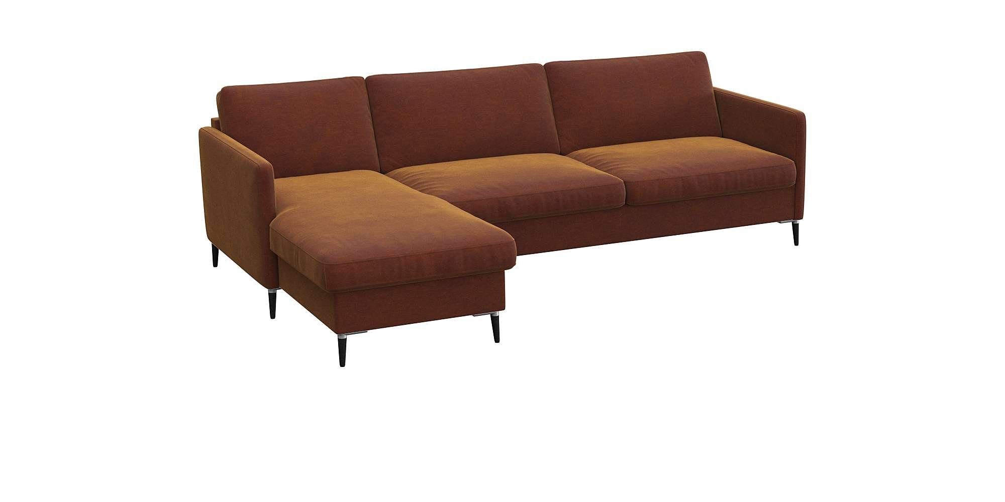 FLEXLUX Hoekbank Fiore, L-vorm smalle armleuningen, koudschuim, poten aluminium + zwart