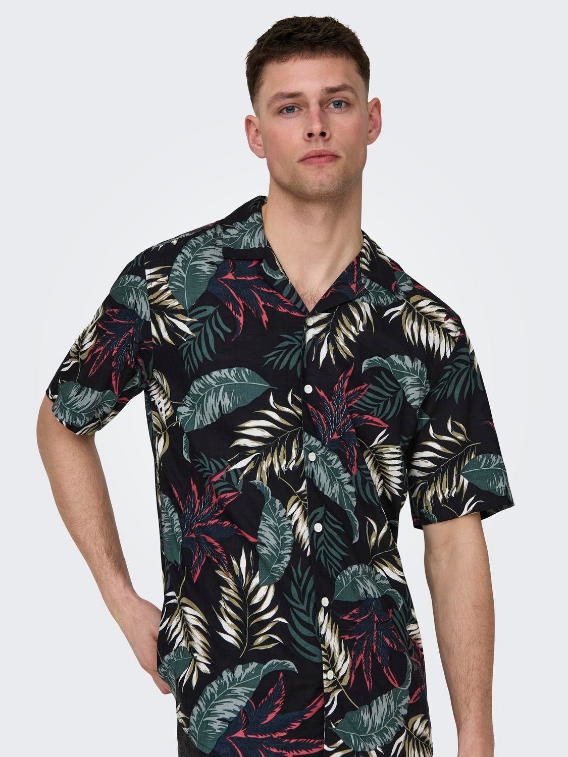 Only & Sons Regular fit vrijetijdsoverhemd met all-over print model 'WAYNE LIFE'