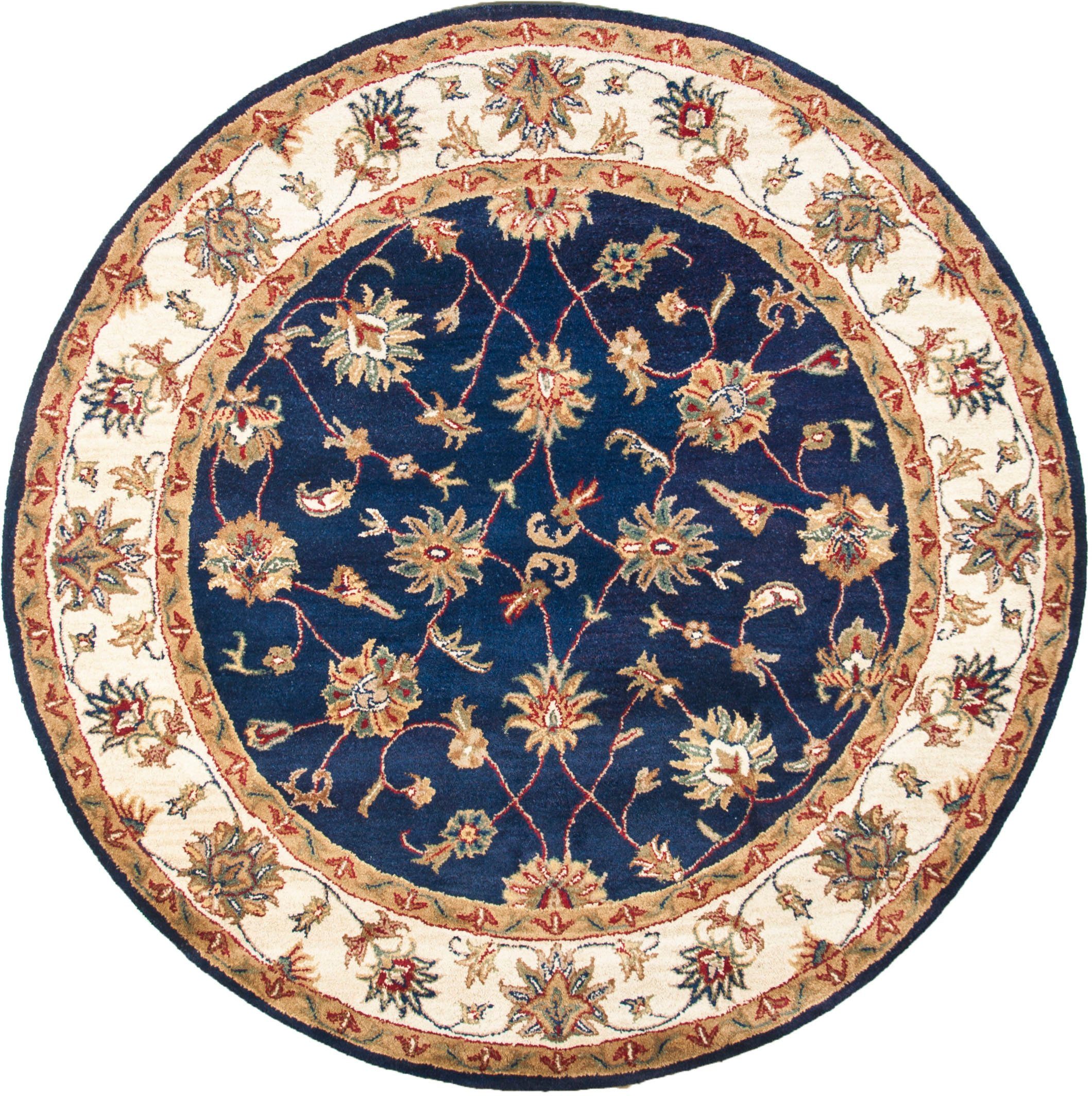 THEKO Wollen kleed Royal Ziegler 503 zuivere wol, handgetuft, oriënt-look wollen vloerkleden maat Ø 100 cm x 14 mm blauw