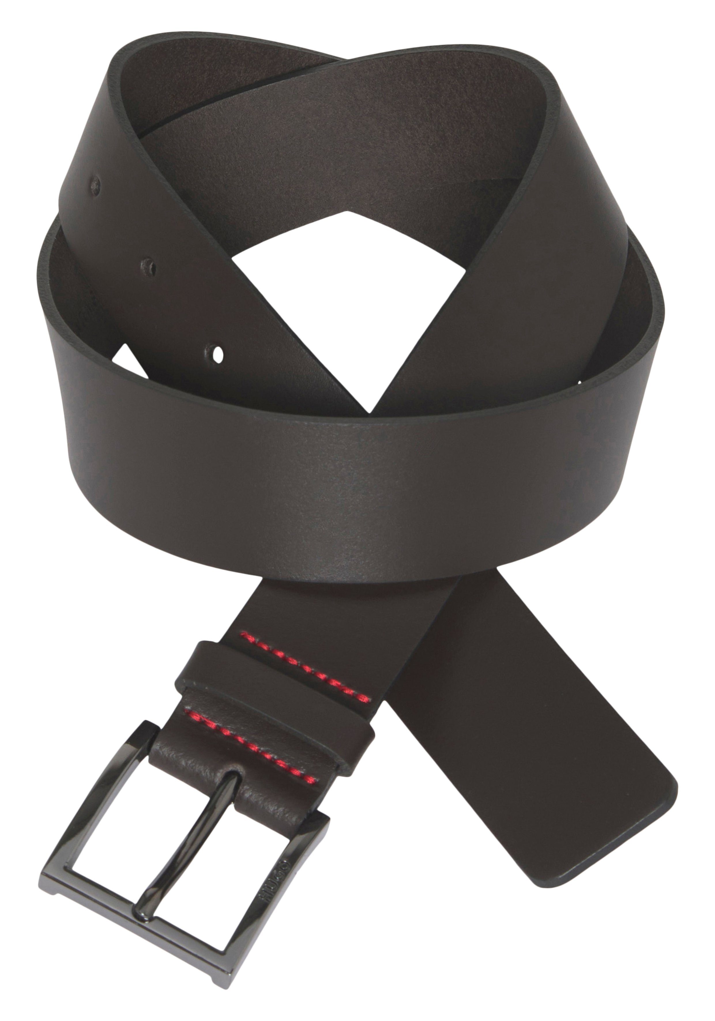 HUGO Leren riem Geek_Sz35 met contrasterende naden en subtiele metalen sluiting