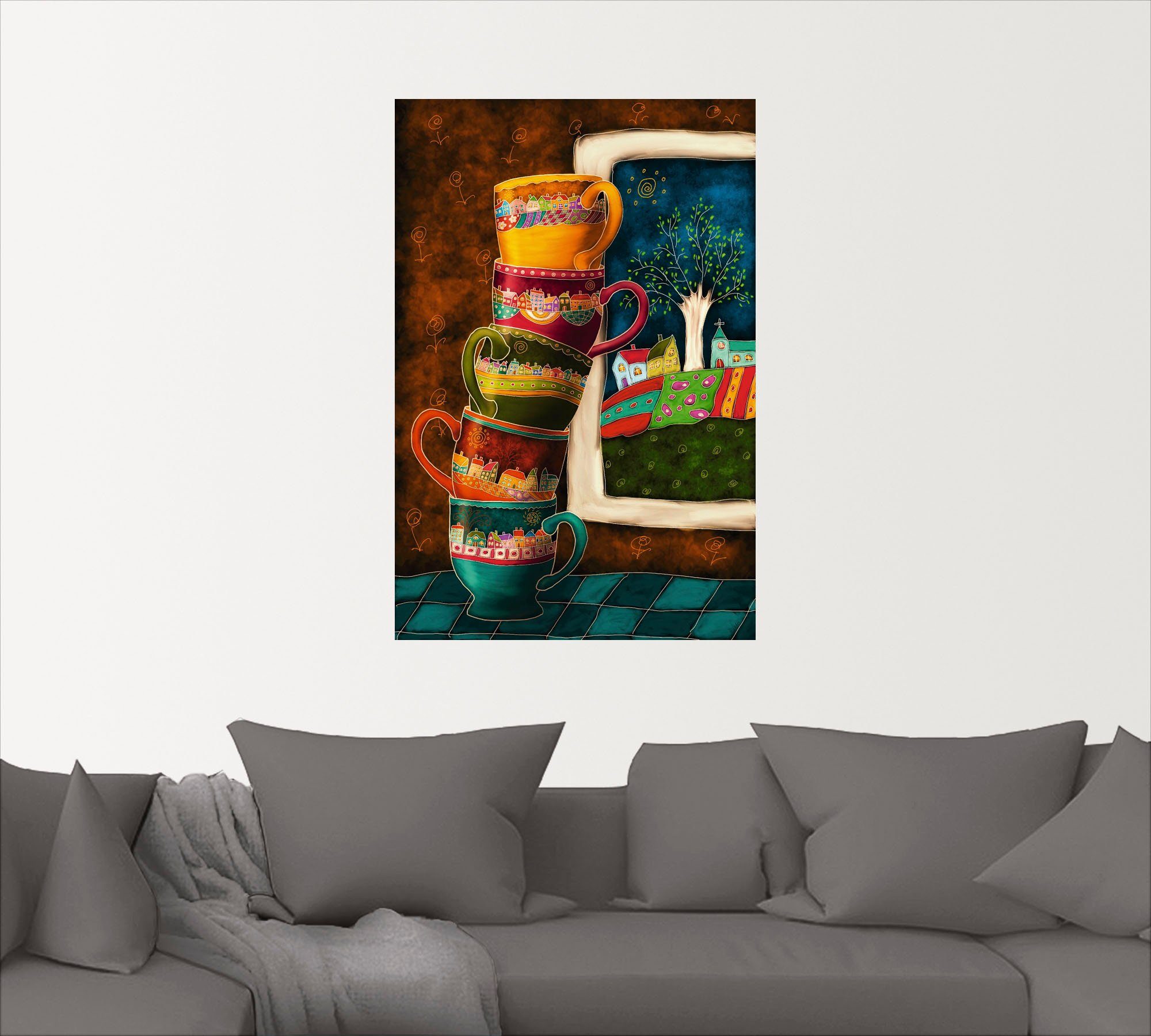 Artland Artprint Vrolijke koffiekopjes als artprint van aluminium, artprint voor buiten, artprint op linnen, poster, muursticker