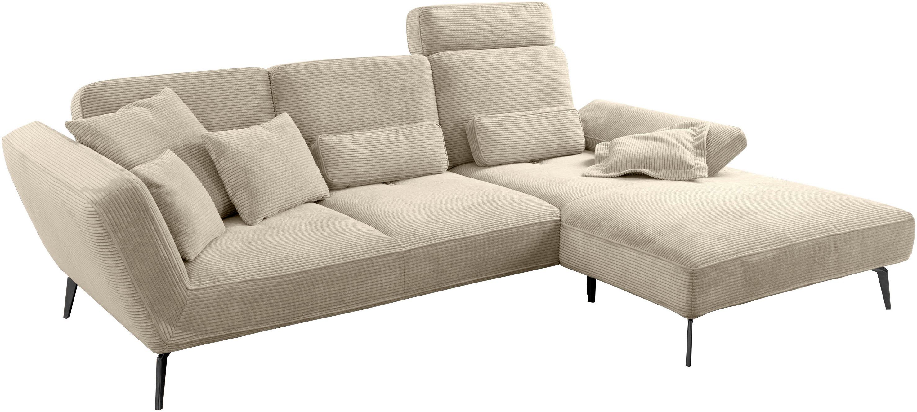 set one by Musterring Hoekbank SO 4500, voeten zwart mat, incl. draaibare rugfunctie, cord, L-vorm