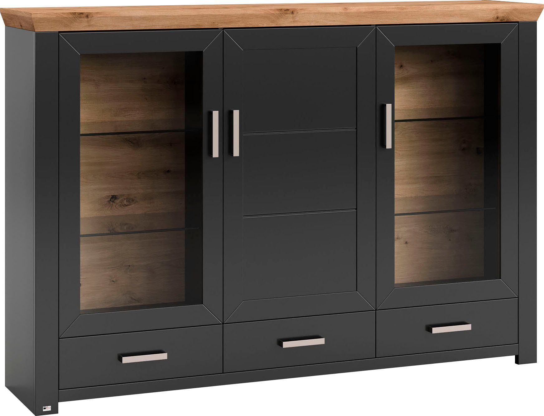 set one by Musterring Highboard York Type 57, met glazen deuren, veel opbergruimte, verlichting optioneel, B 184 cm