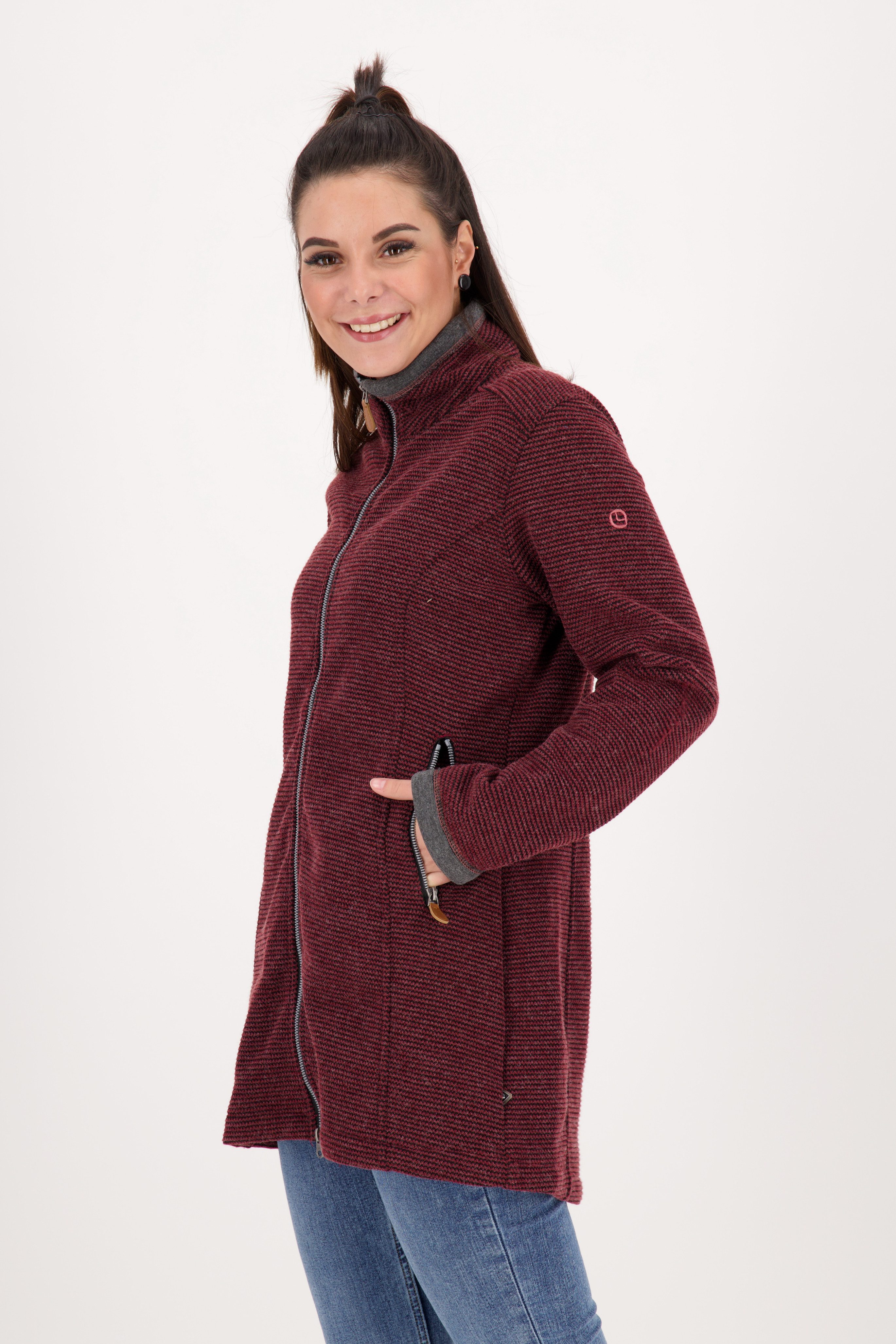 DEPROC Active Gebreide jas AMYWOOD LONG buitengewone lange fijngebreide jas met contrastdetails