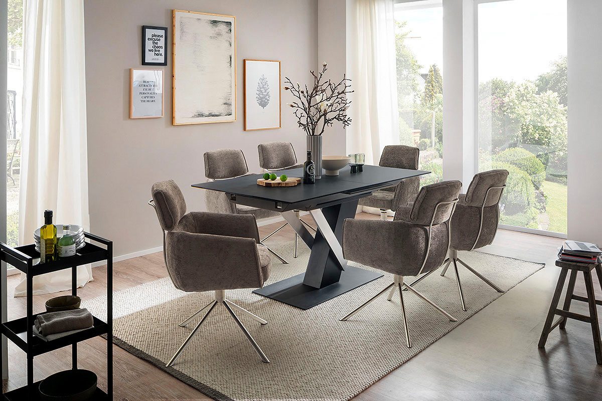 MCA furniture Eettafel MASSARO tafel met voet 160-210 cm Keramiek, metaal, synchronisatie-uittrekmechanisme, uittrekbaar, 6-8 personen