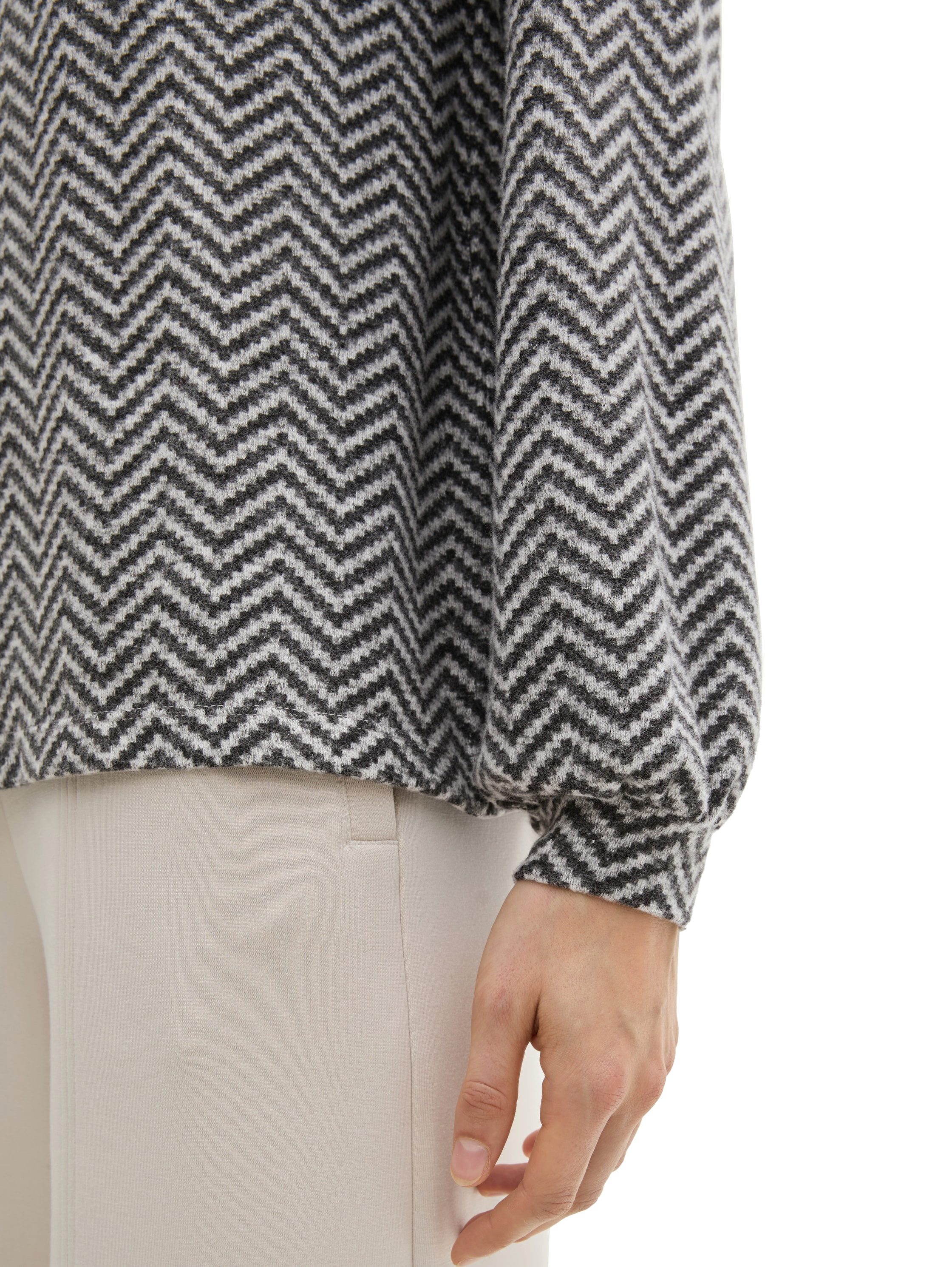 Tom Tailor Shirt met lange mouwen met visgraatpatroon en ronde hals