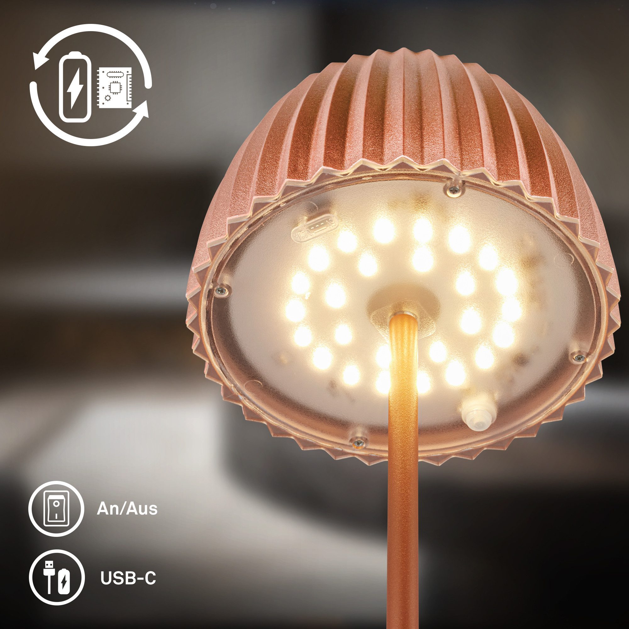 Briloner Leuchten Led-tafellamp Accu LED tafellamp, koperkleurig