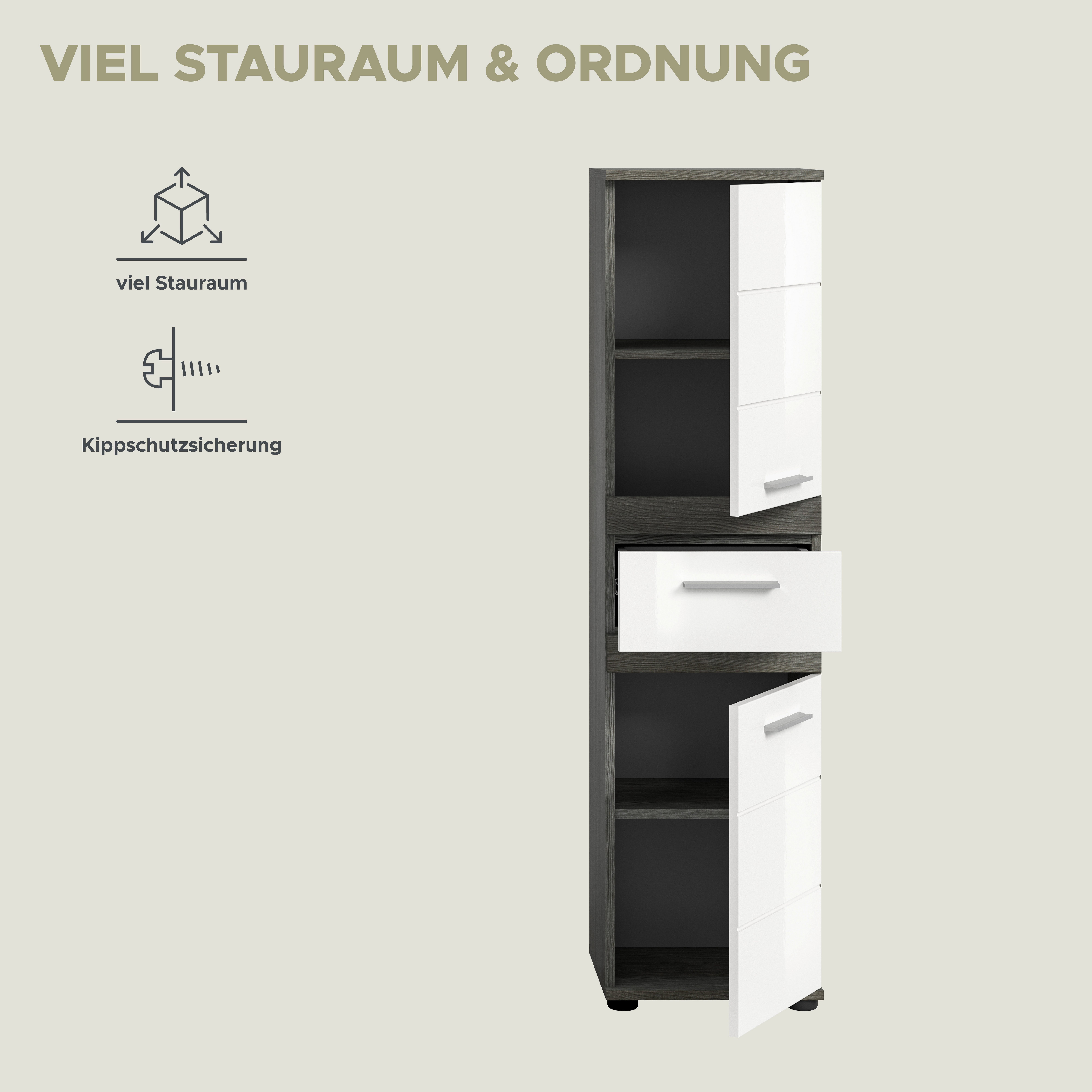 welltime Hoge kast LUCCA, TOPSELLER!, Hoogte 137 cm, 2 deuren, 1 lade, 2 legplanken