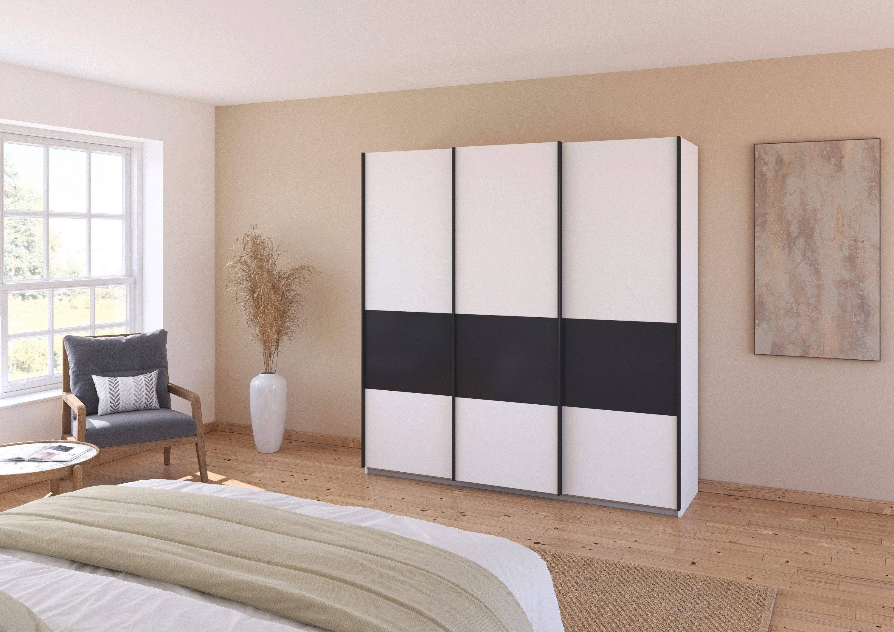 rauch Schuifdeurkast Kledingkast Kast Garderobe CORTONA inclusief indeling, 2 stoffen dozen en extra planken