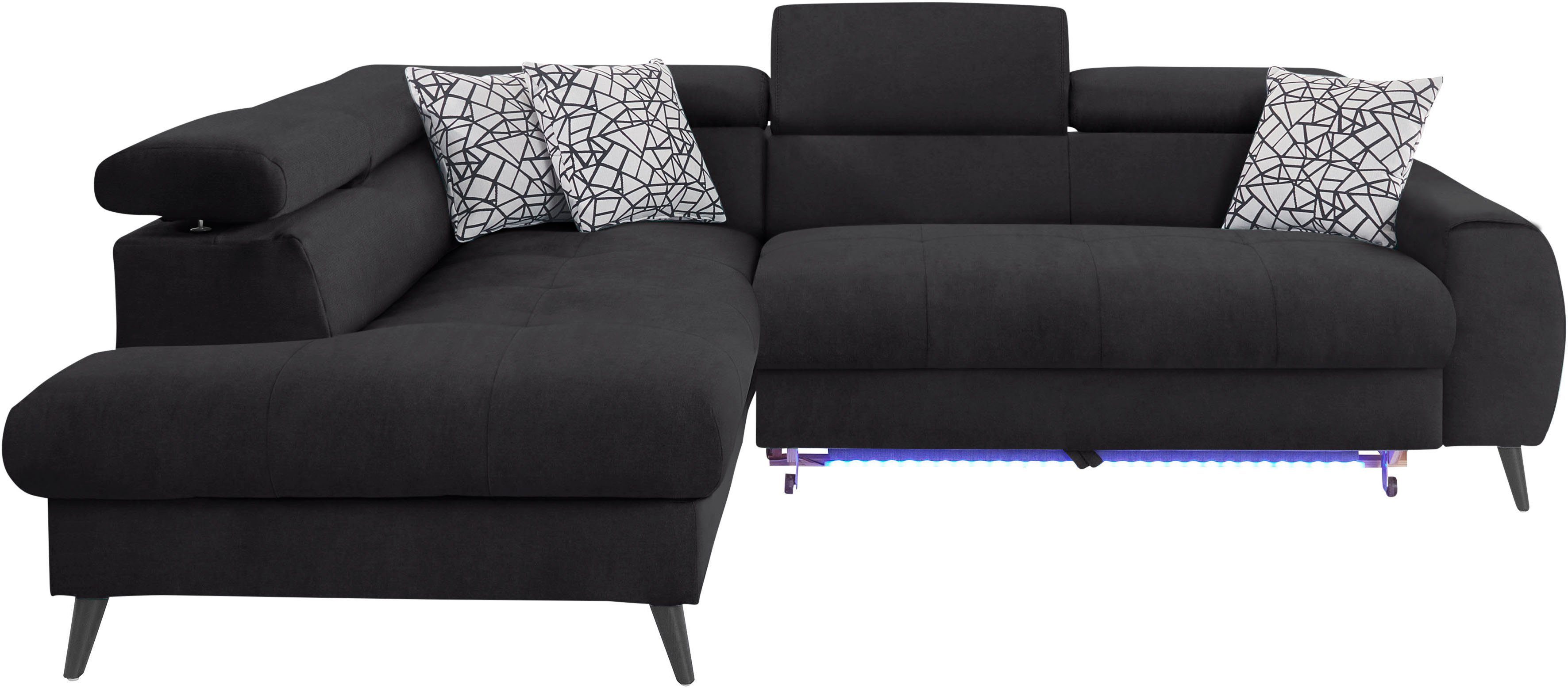 COTTA Hoekbank Mia L-vorm met 3 sierkussens 3-delige kussenset, ottomane, naar keuze met of zonder rgb-verlichting