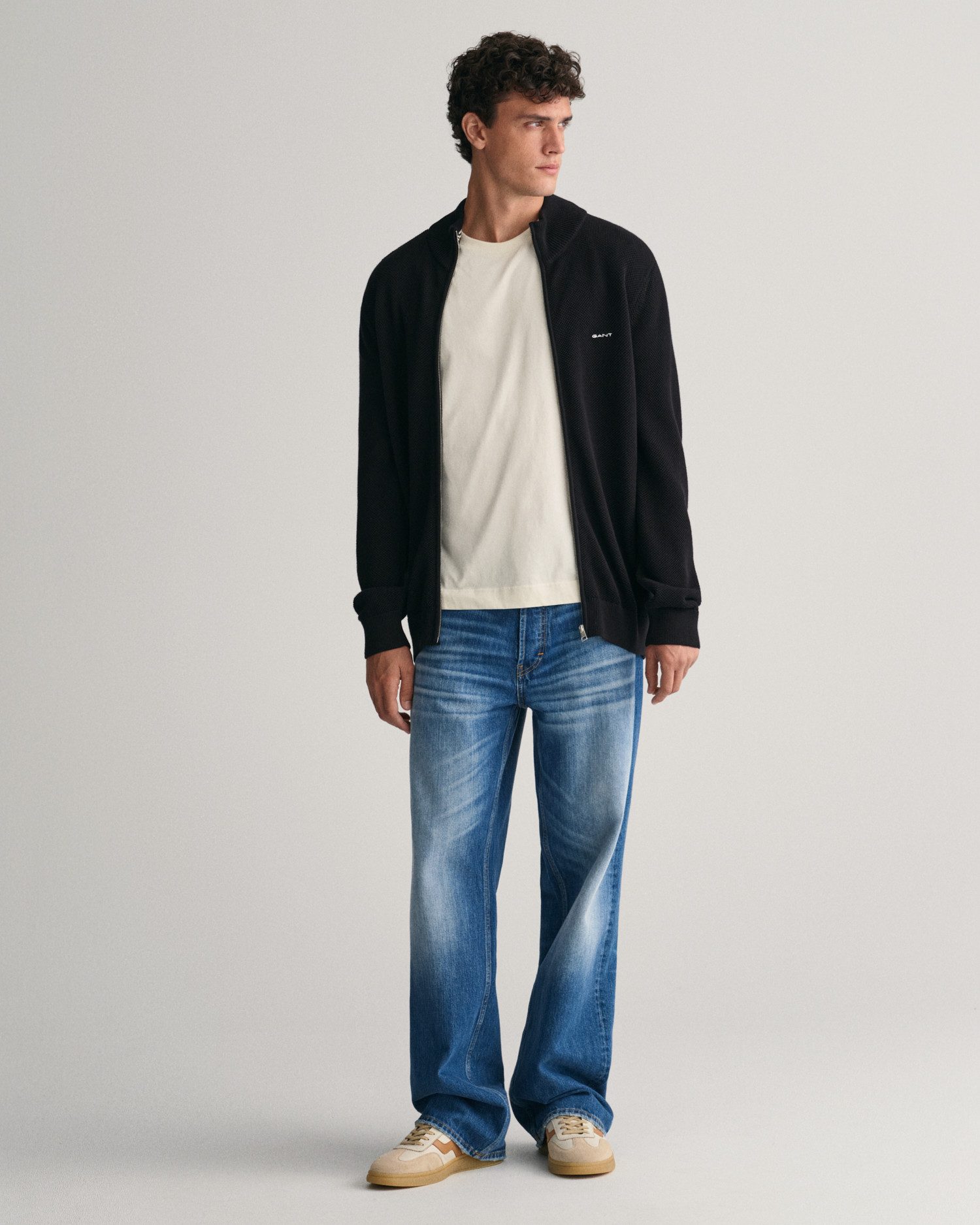 Gant Vest COTTON PIQUE ZIP CARDIGAN met logoborduursel op borsthoogte