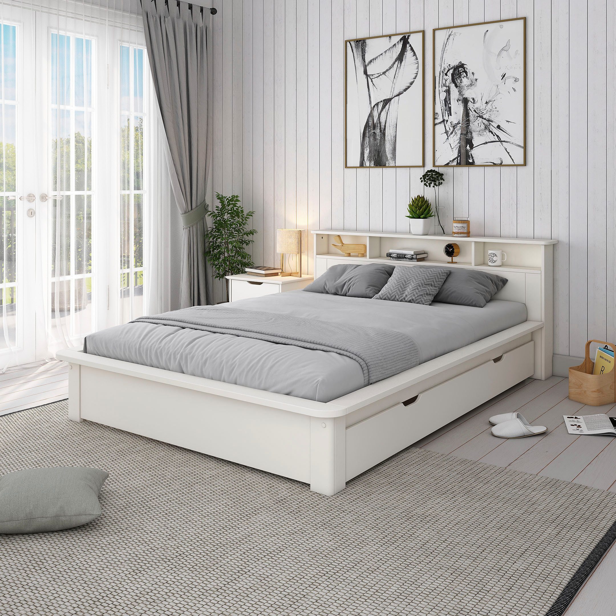Home affaire Massief houten ledikant "KERO" BESTSELLER! Opbergruimte in het hoofdeinde gecertificeerd massief hout (grenen), optioneel met lade