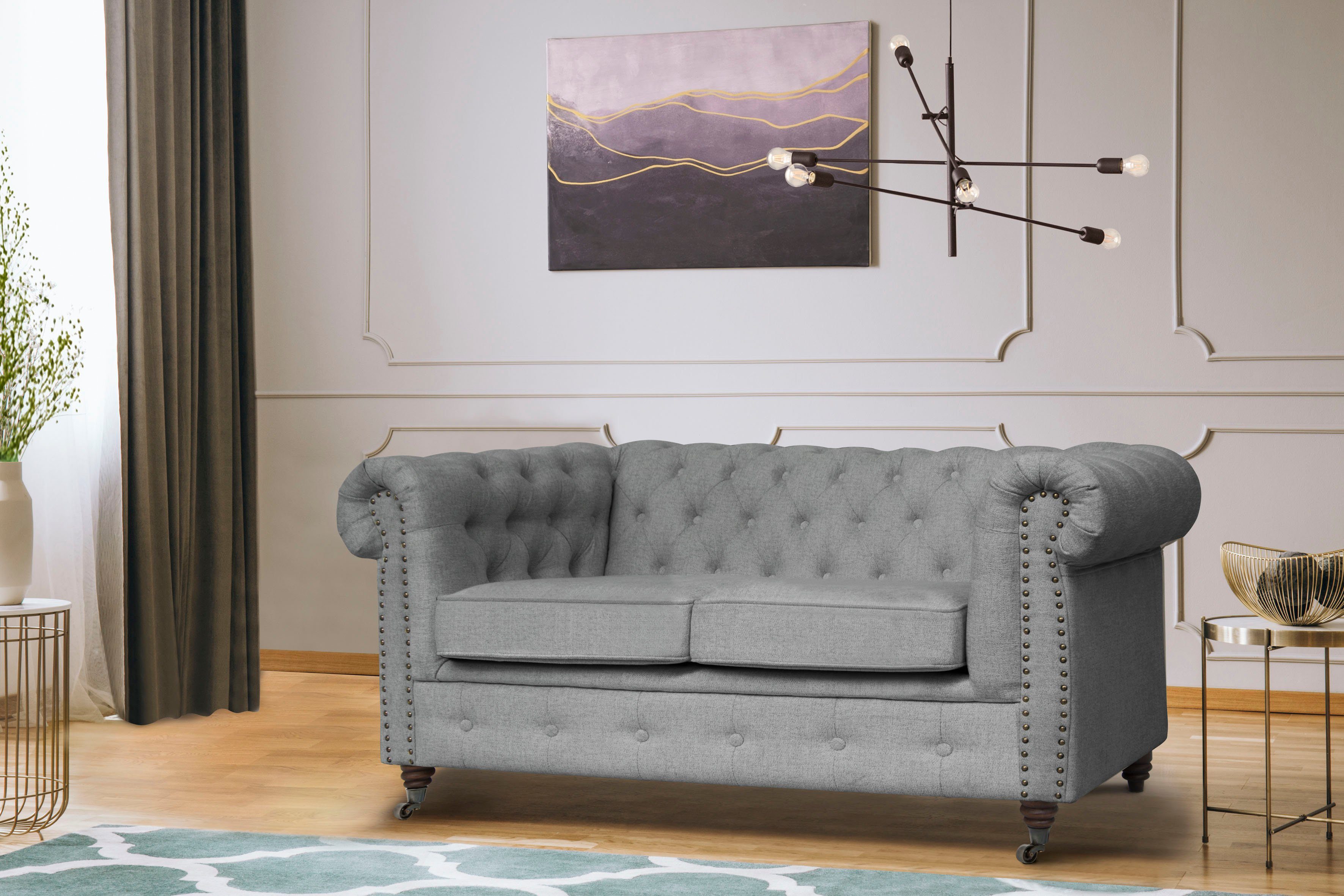 Home affaire Chesterfield-bank Aarburg luxueuze capitonnage en siernagels in chesterfield-design