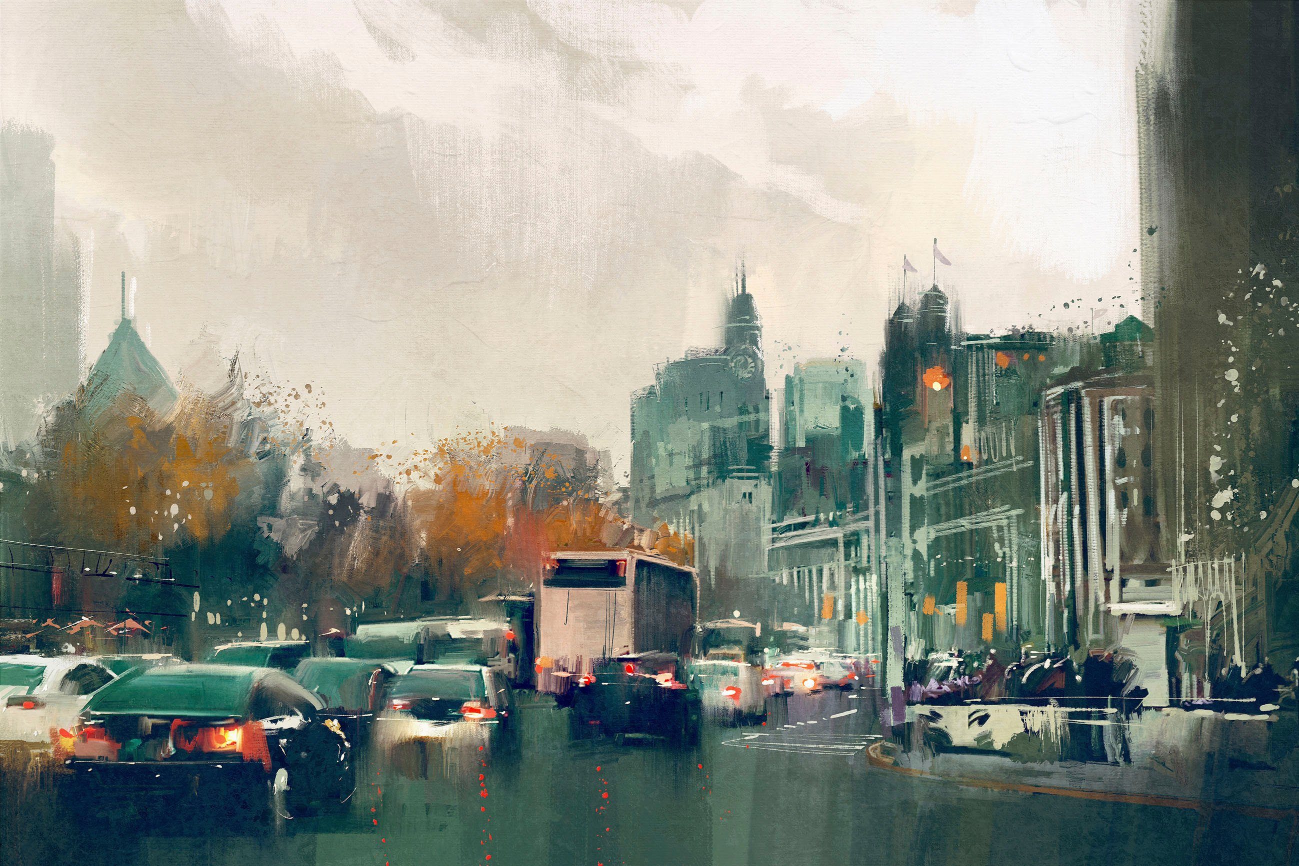queence Artprint op linnen Verkeer Premium canvasstof, handgemaakt in Duitsland foto schilderijen maat 60 cm x 40 cm x 2 cm multicolor