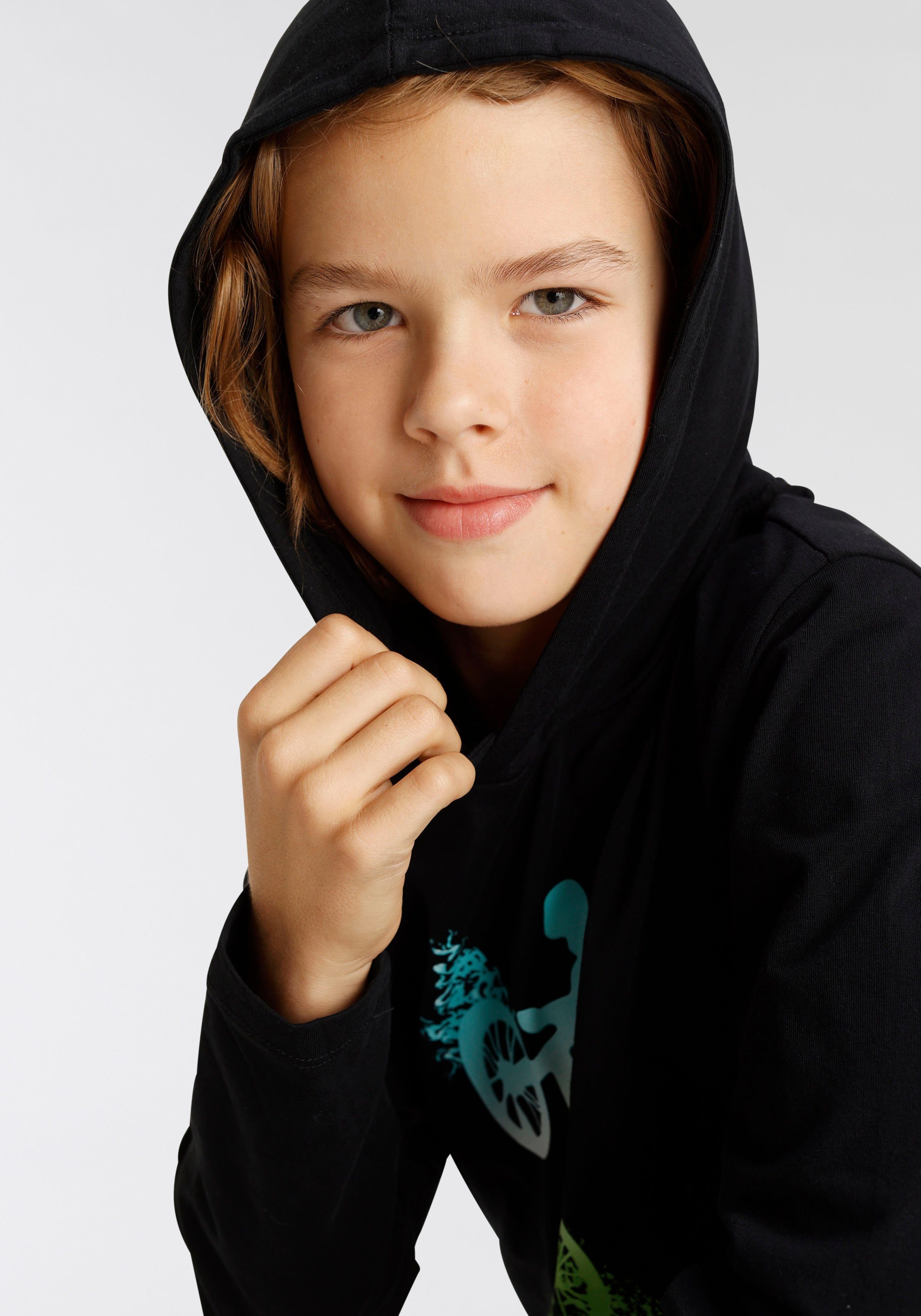 KIDSWORLD Capuchonshirt BIKER Lange mouwen, sportieve stijl, met trendy print, van katoen