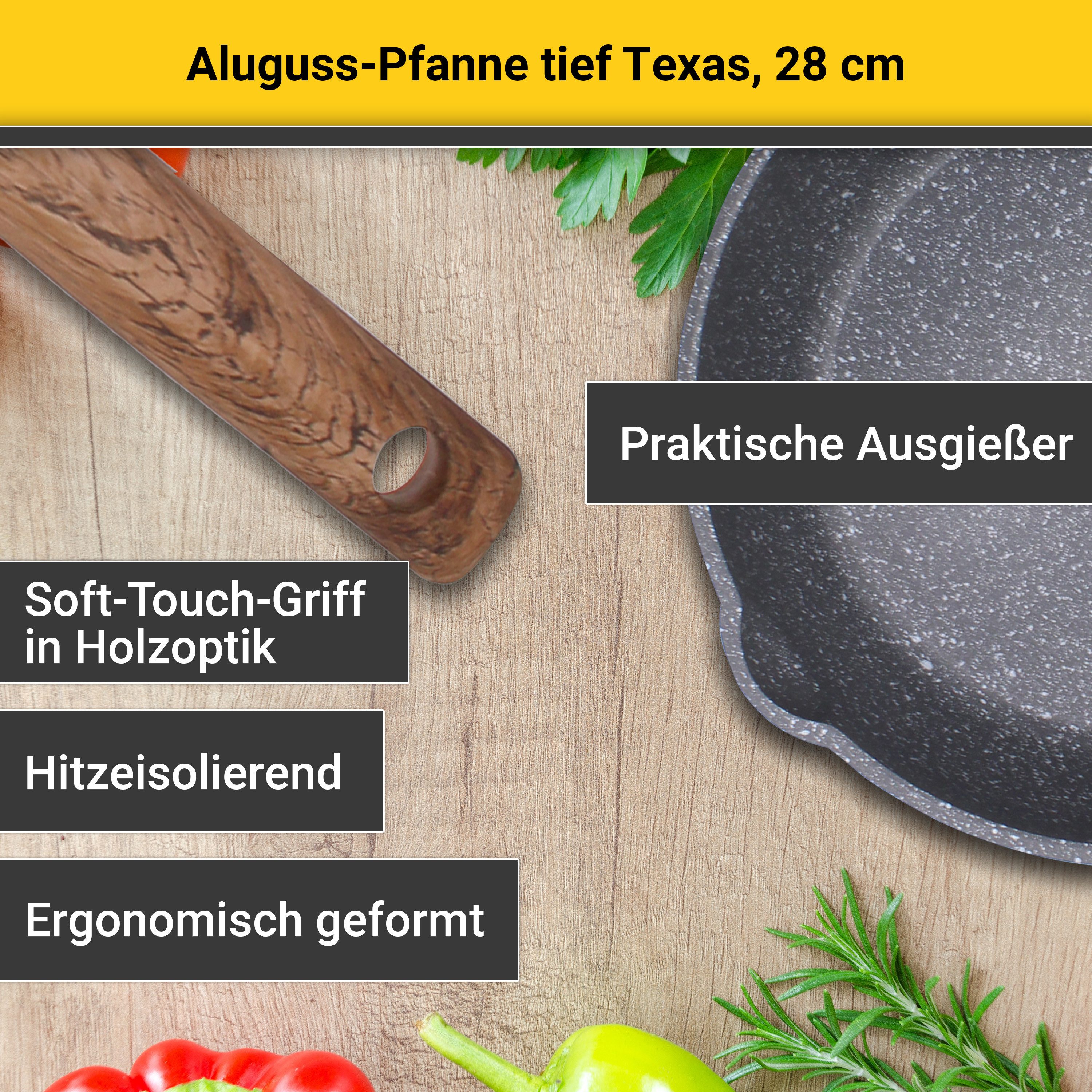 Krüger Koekenpan Gietaluminium koekenpan diep Texas, 28 cm (1-delig)