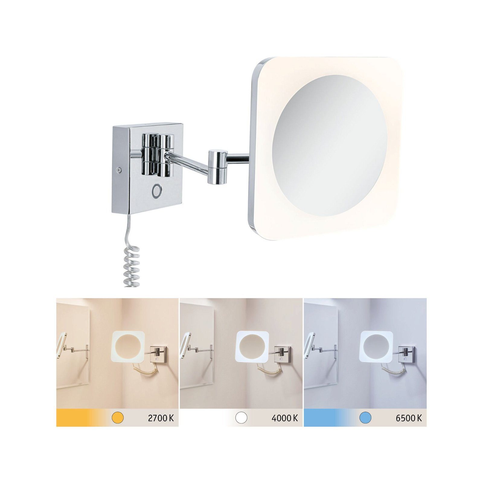 Paulmann Led-wandlamp Jora IP44 Witte Schakelaar 60lm 230V 3,3W Chroom, Wit, Spiegel (1 stuk)