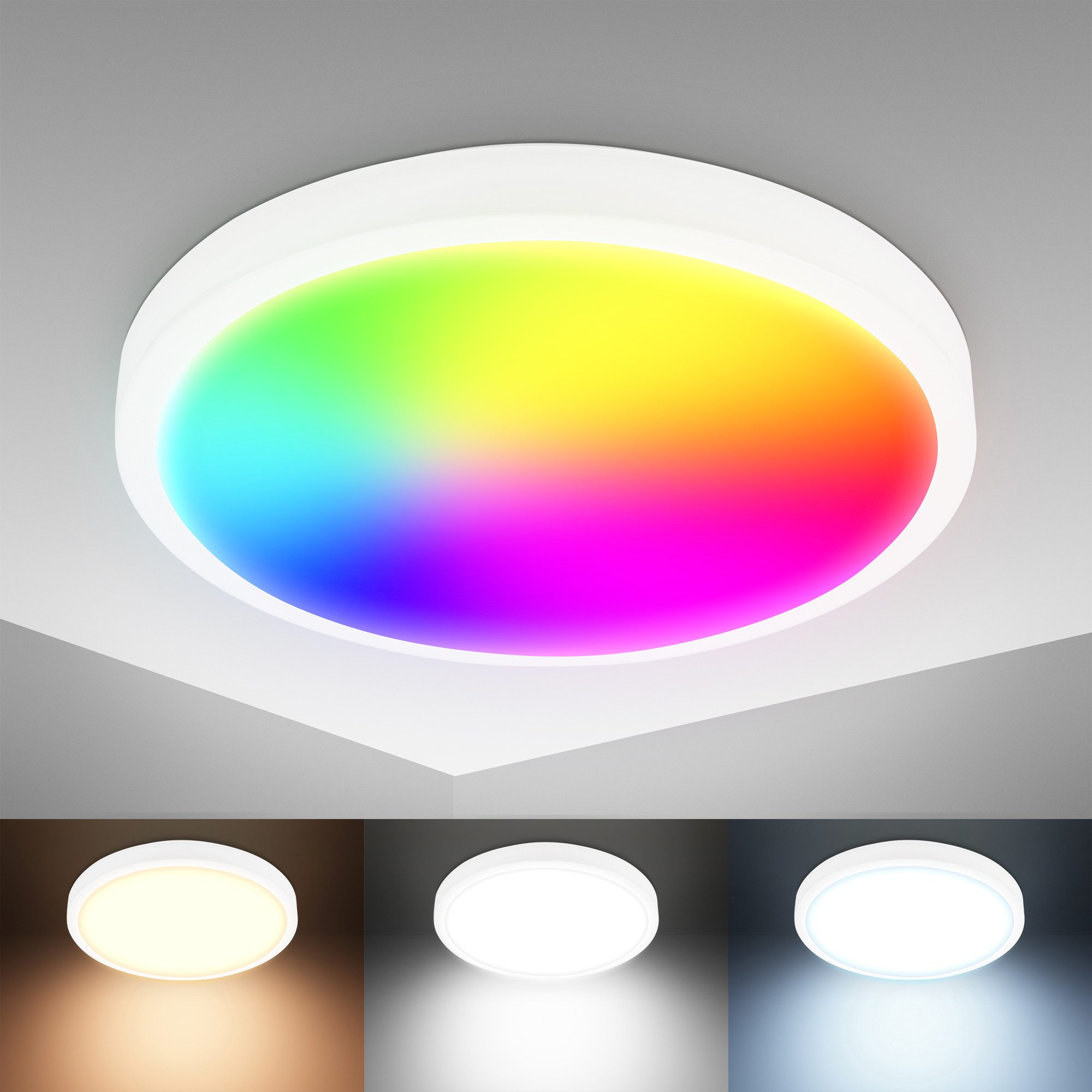 B.K.Licht Led-plafondlamp WiFi CCT LED plafondlamp met app-besturing Inclusief nachtlichtfunctie, timerfunctie, geheugenfunctie, kleurwisseling (1 stuk)