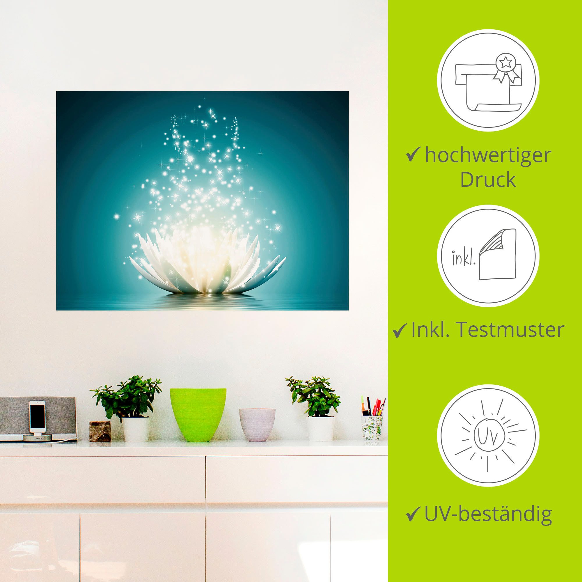 Artland Artprint Magie van de lotusbloem als artprint van aluminium, artprint voor buiten, artprint op linnen, poster, muursticker